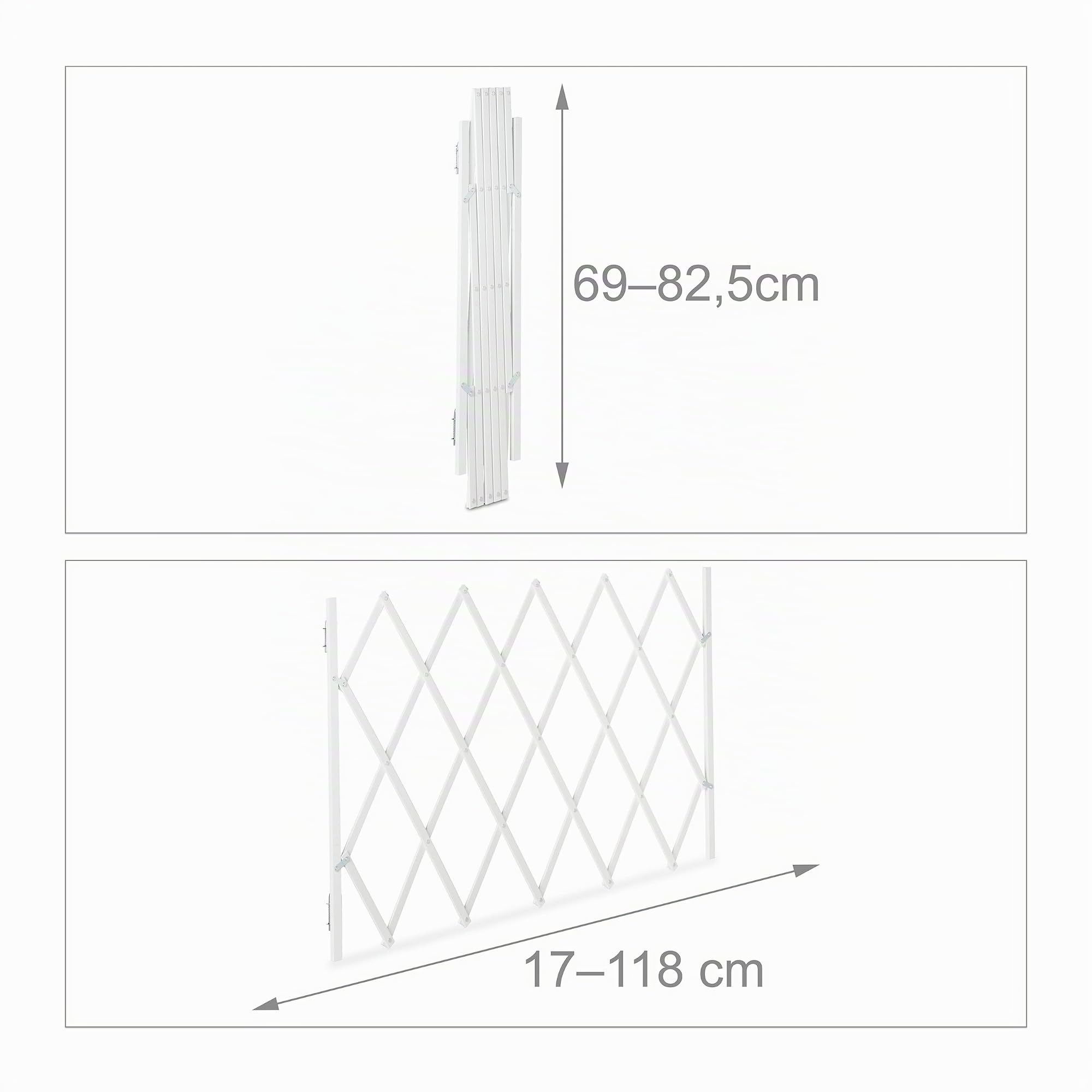 Relaxdays Barrière de sécurité pour Chiens, Jusqu’à 118 cm, 69-82,5 cm de Haut, Bambou, escaliers & Porte, Blanc