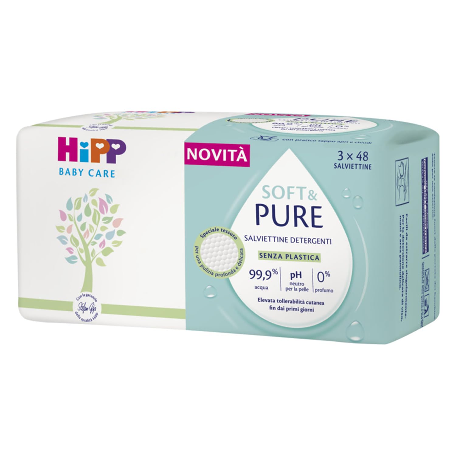 HiPP - Baby Soft & Pure Salviettine Neonato Umidificate, con Pratico Tappo Apri e Chiudi, Senza Plastica, 18 Confezioni da 48 Salviettine Ciascuna
