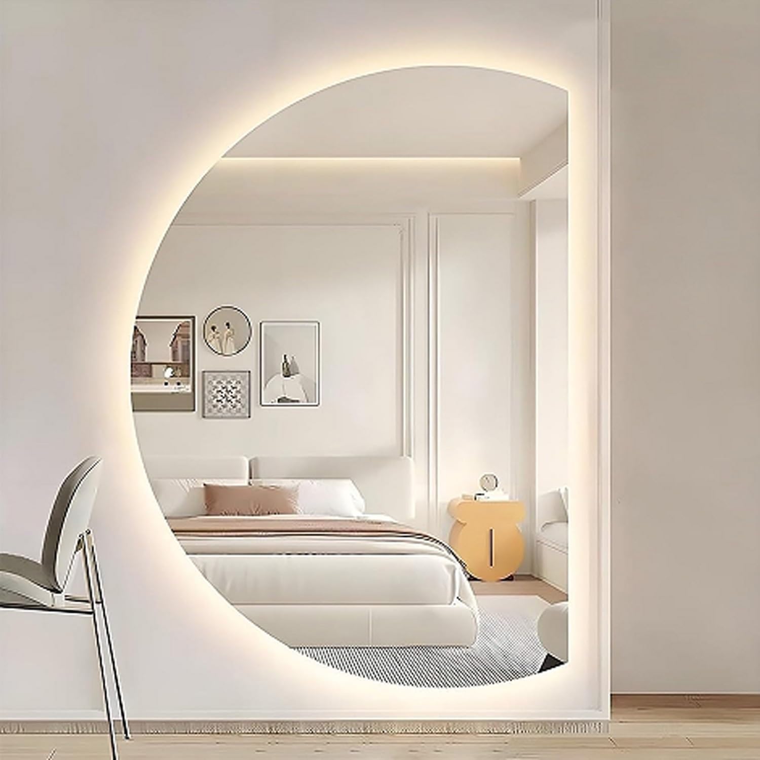 WQZzjm 120cm Smart Bathroom Mirror, 3Color LED Light, AntiFog, FullLength Mirror (130cm, 35in) Modern Design, Perfect for Home Decor and Vanity (Cut Right 51in)