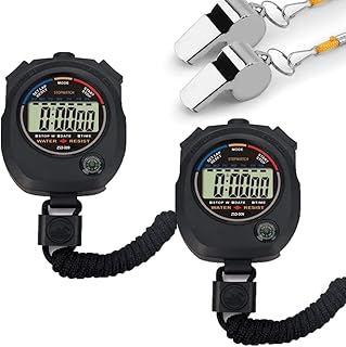 HYNNIO 2 Pack Multi-Function Electronic Digital Sport Stopwatch Timer with Whistles, Large Display with Date Time and Alarm Function,Suitable for Sports Coaches Fitness Coaches and Referees