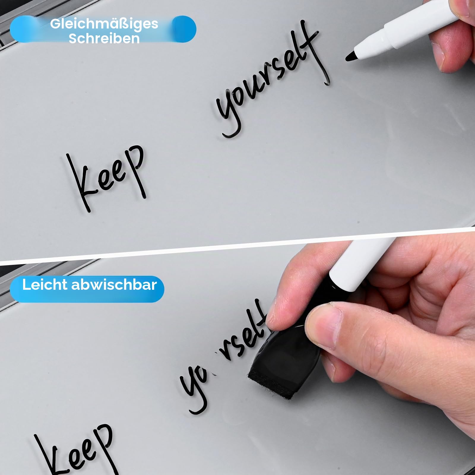 Varhomax Glas-Schreibtisch-Whiteboard mit kabellosem Ladegerät, trocken abwischbares Whiteboard mit Aufbewahrung, Schreibtischtafel, Buddy für To-do-Liste, Notizblock für Zuhause und Büro (Grau) | Whiteboard für den Schreibtisch, trocken abwischbar, mit A