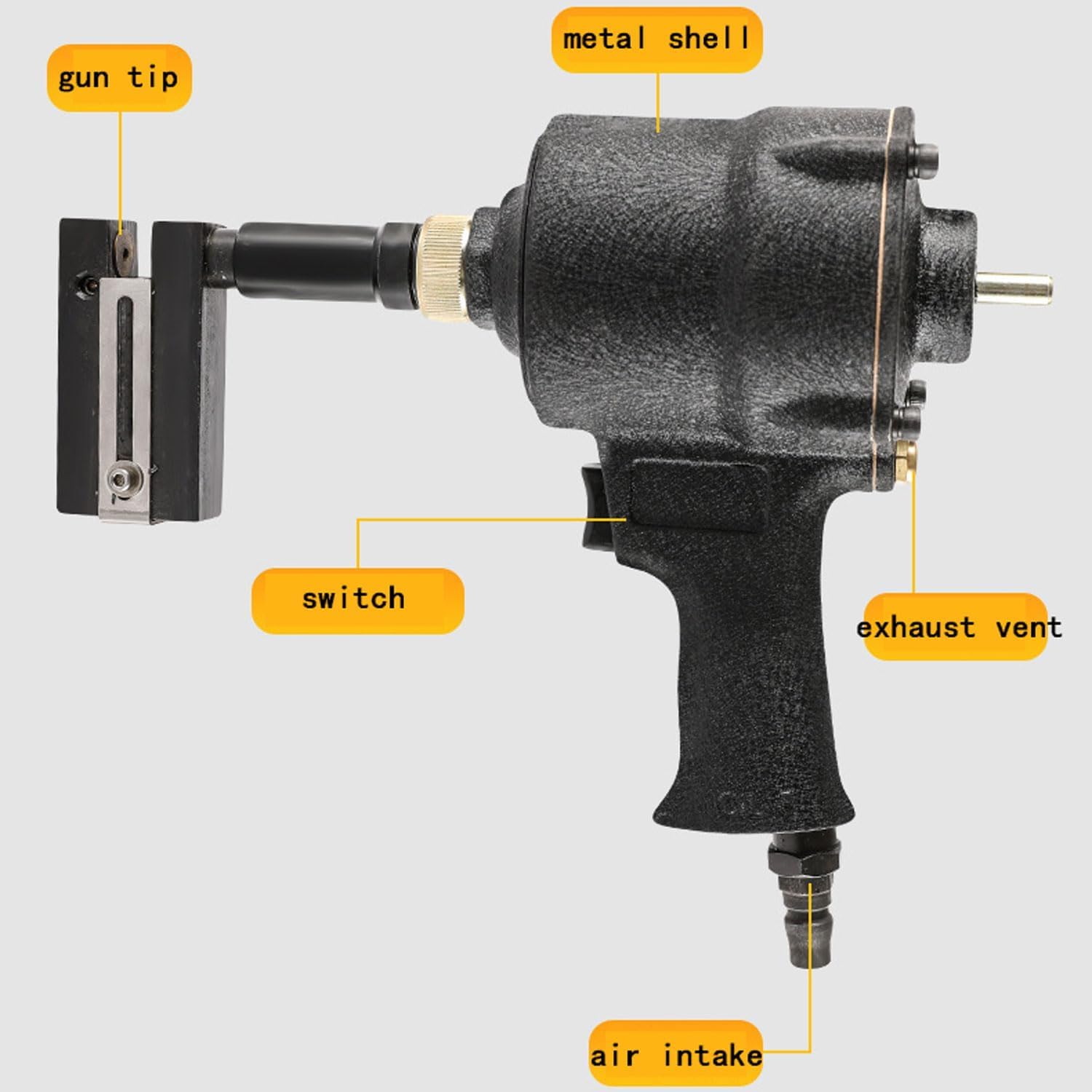 Perforatore Aria Da 10 Mm, Perforatore Pneumatico, Testa Della Pinza Rotazione Di 360°, Intervallo Di Pressione 6-8(KGF/CM*2), Margini Regolabili, Per Porte E Finestre, Fabbrica, Ufficio E Casa