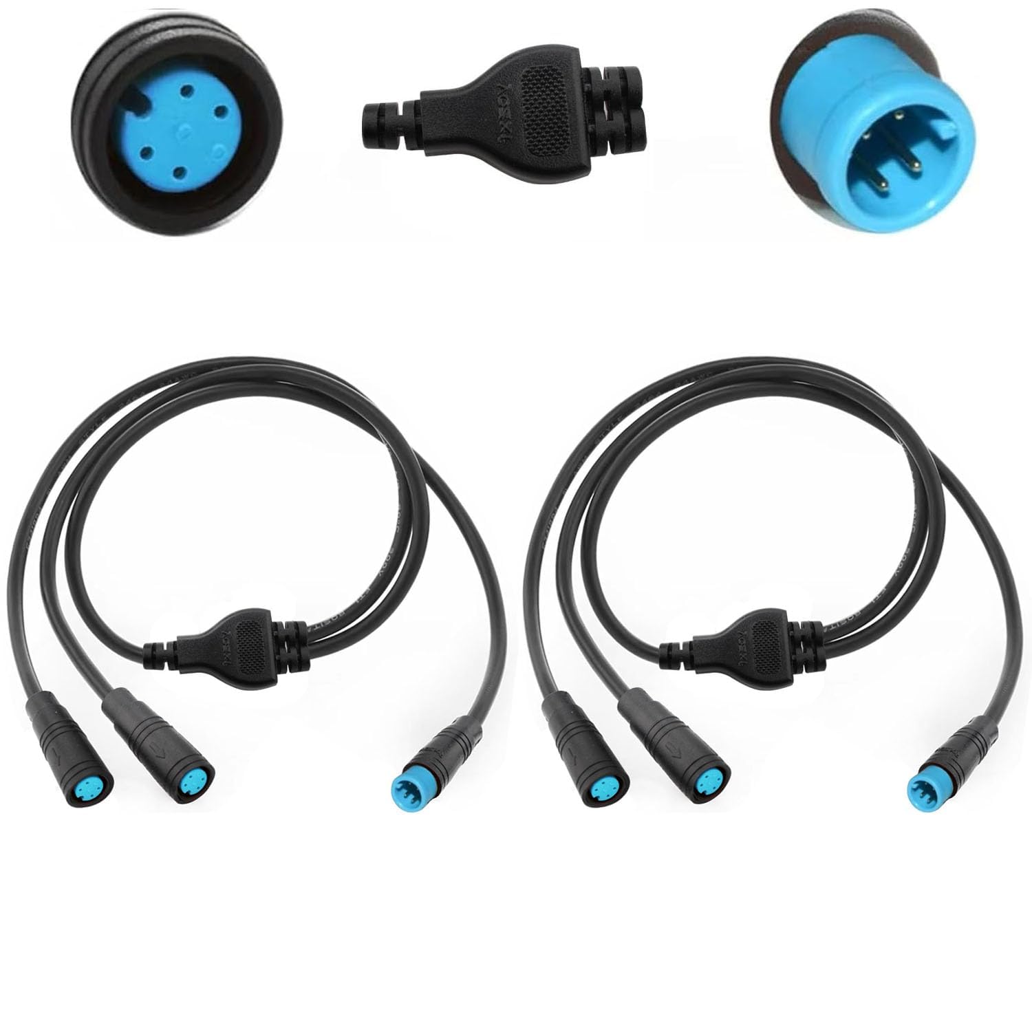 RUNCCI-YUN 2Pcs Ebike 4 Pin Waterproof Y-Splitter Extension Cable Connector male and female 1 to 2 plug wire,4 pin cable connector for electric bike light,Gear Sensor and Brake Modification Kit