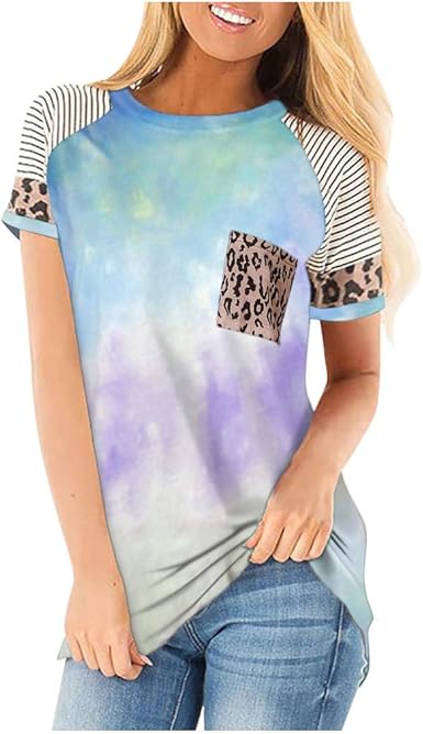 LEKODE Women Tops Tie-dye Leopard 
