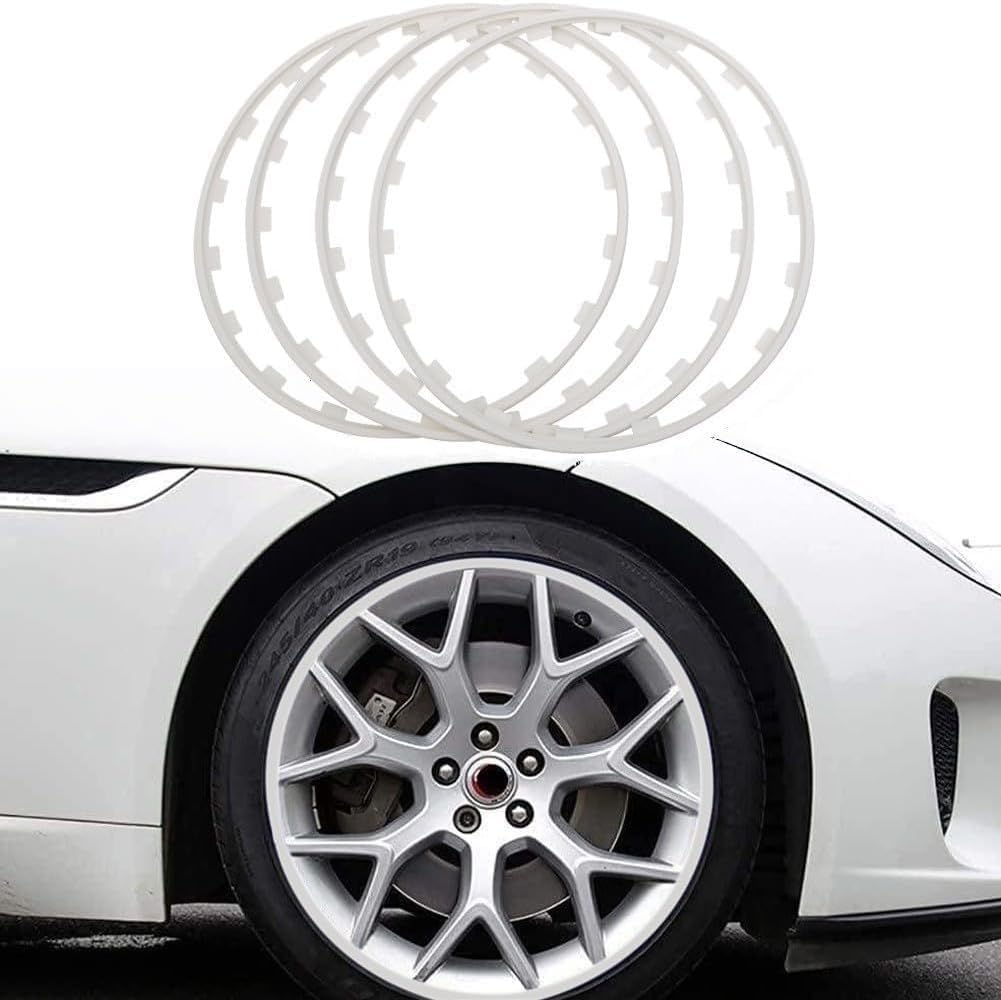 Felgen Reparaturset Leichtmetallradschutz, 15-22-Zoll-Radnaben-Antikollisionsstreifen, 4-teiliger Antikollisions- Und Kratzschutzring, Felgenschutzschutz, Automodifikationsdekoration(Color:White,Size: