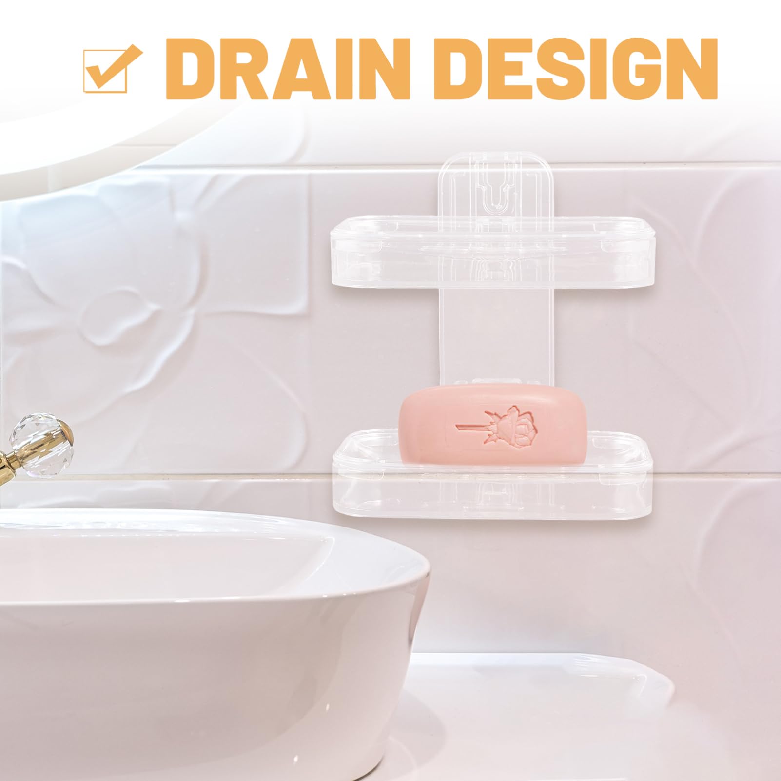 Gatuida 4piezas Soporte De Jabón Doble Montado Pared Jabonera Transparente Sin Perforación para Baño y Ducha Almacenamiento Drenaje