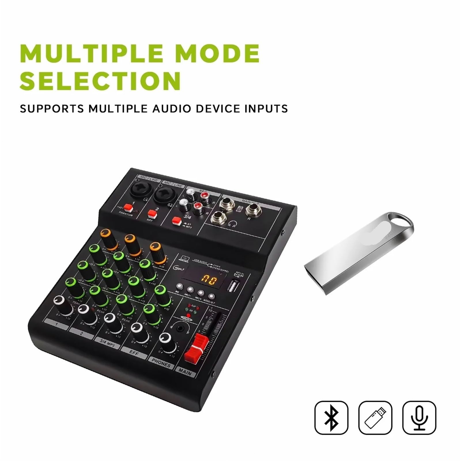 Mixer audio, 2 Pezzi MINI Mixer Audio Digitale Professale A 4 Canali, Console DJ Con Portatile USB For Mixaggio Dal, Canto,PC, studio di registrazione e giochi(Black)