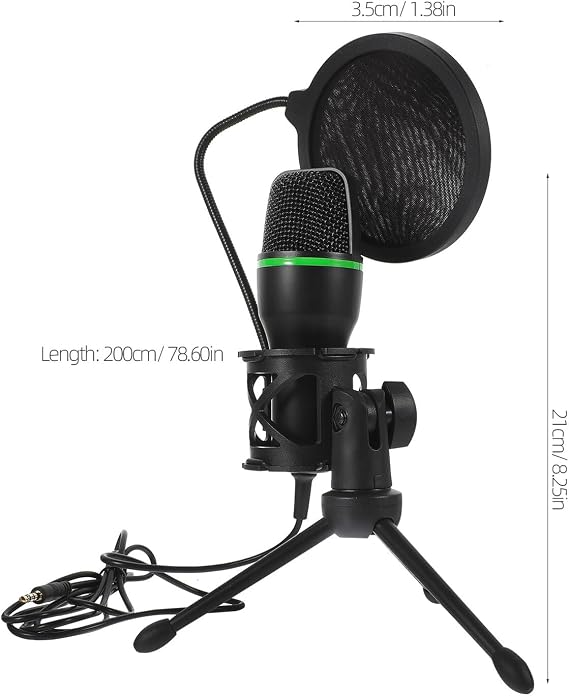 Professional Gaming Condenser USB Microphone with Noise Reduction and Omnidirectional Features, Metal and Plastic Build, Black Colour, Includes Bracket, for Lectures and Daily Random Color