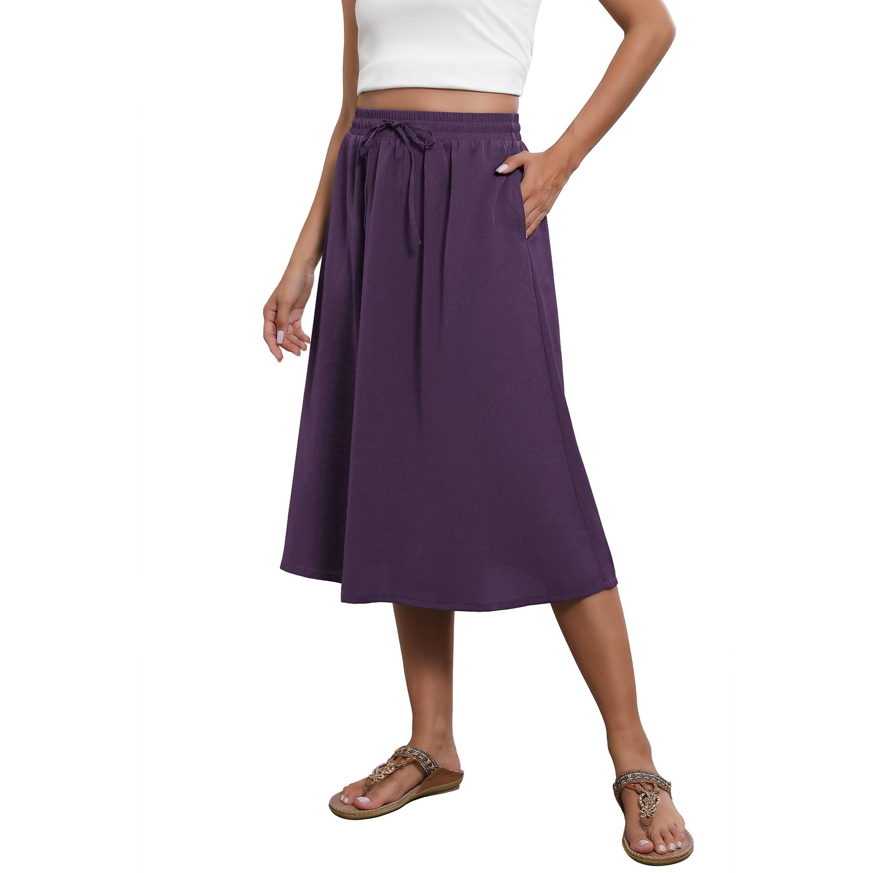 Witsmile Flowy Skirt Elastic High Waist A-Line Skirt with Pockets Bohemia Cover-up for Women 2026 Trendy(S-2XL)