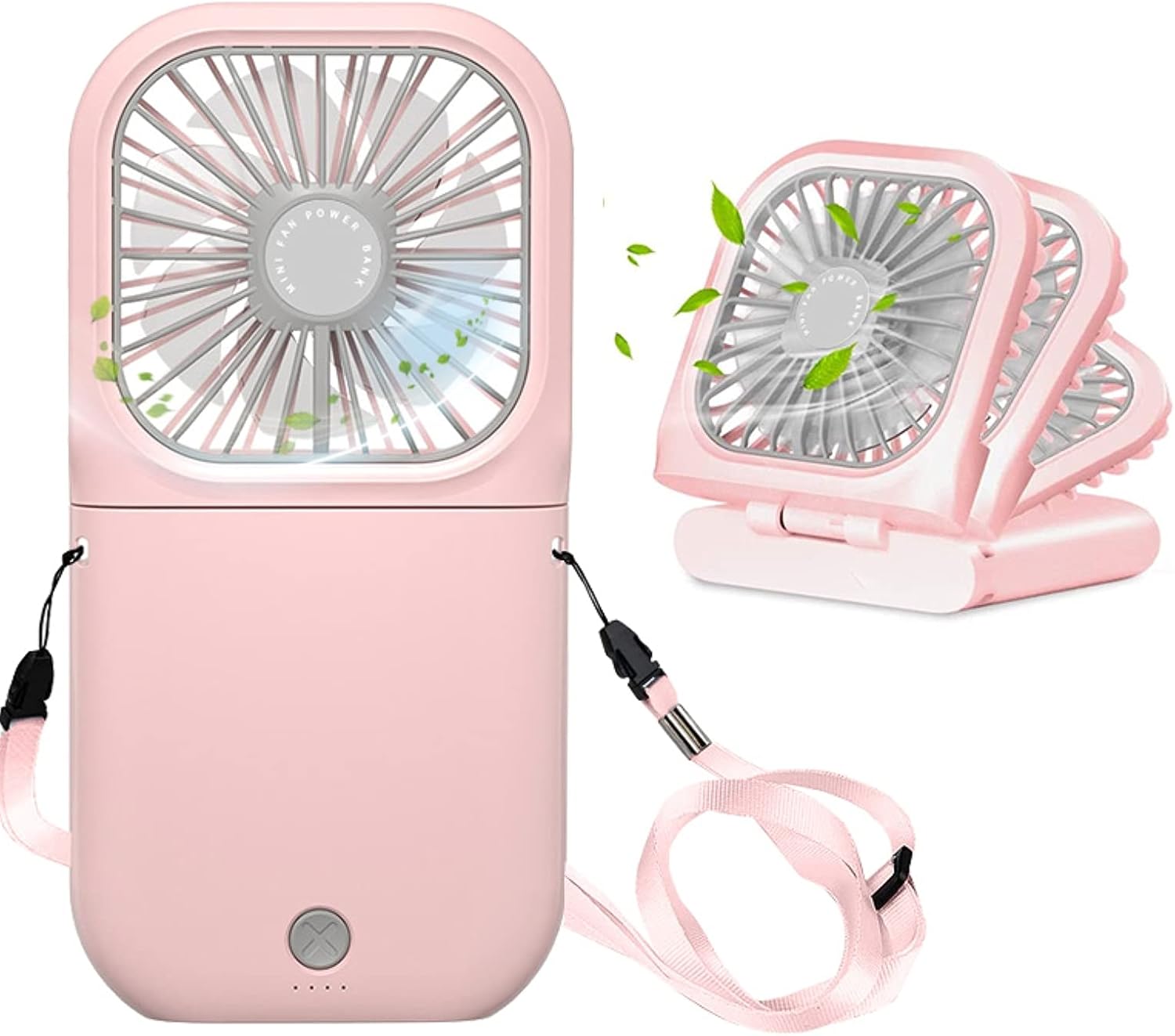 Portable Neck Fan Mini Quiet Handheld Personal Foldable USB Rechargeable Fan Operated for Home Office Outdoor Travel, 3000mAh Power Bank Hands Free Necklace Fans (Pink)