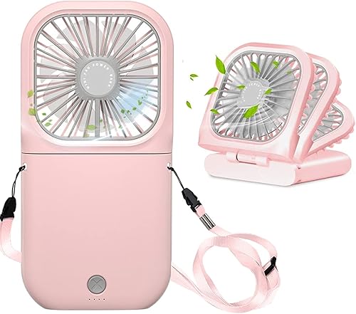 Miniatura 16 de Ventilador portátil para el cuello mini, silencioso, de mano, personal, plegable, recargable por USB, operado para el hogar, oficina, exteriores y