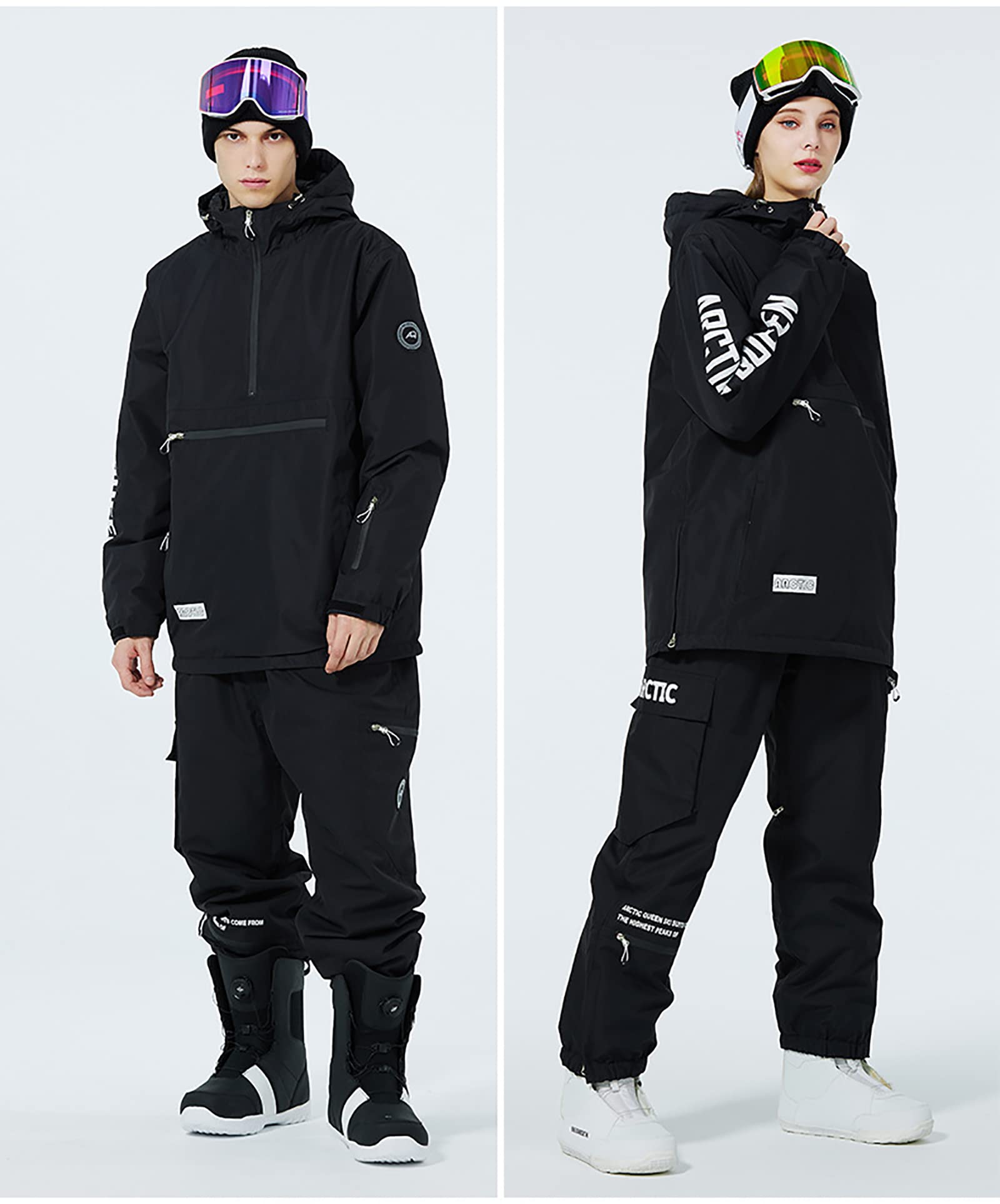 HEATECH Spodnie narciarskie unisex zimowe wodoodporne sporty śnieżne bojówki spodnie dla mężczyzn i kobiet na zewnątrz zima ciepłe odpinane szelki