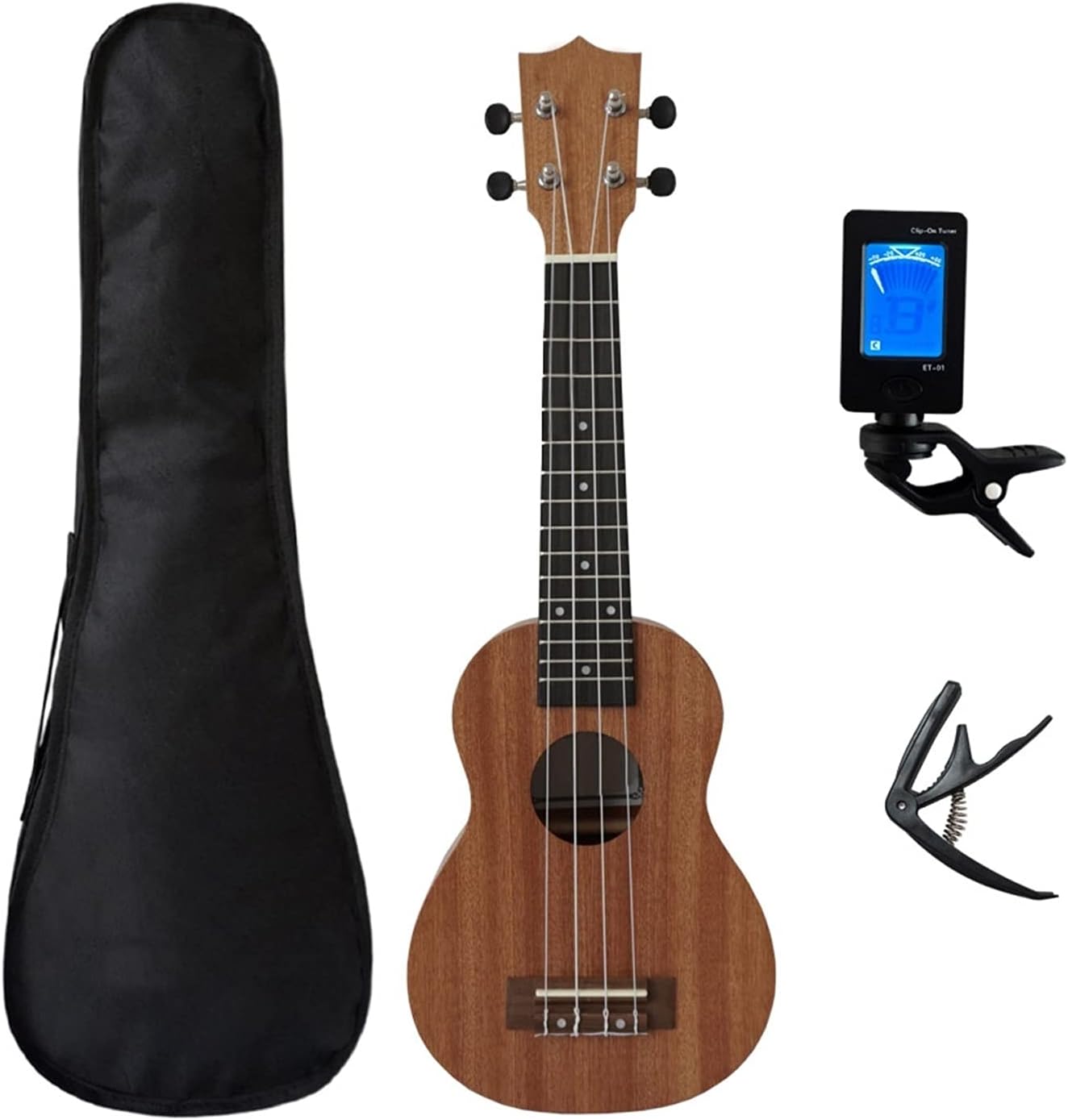 単板ウクレレ フルパック21インチウクレレマホガニーソプラノゲッコーウクレレギターミュージカルギフト楽器4弦ハワイアンミニギタラ (