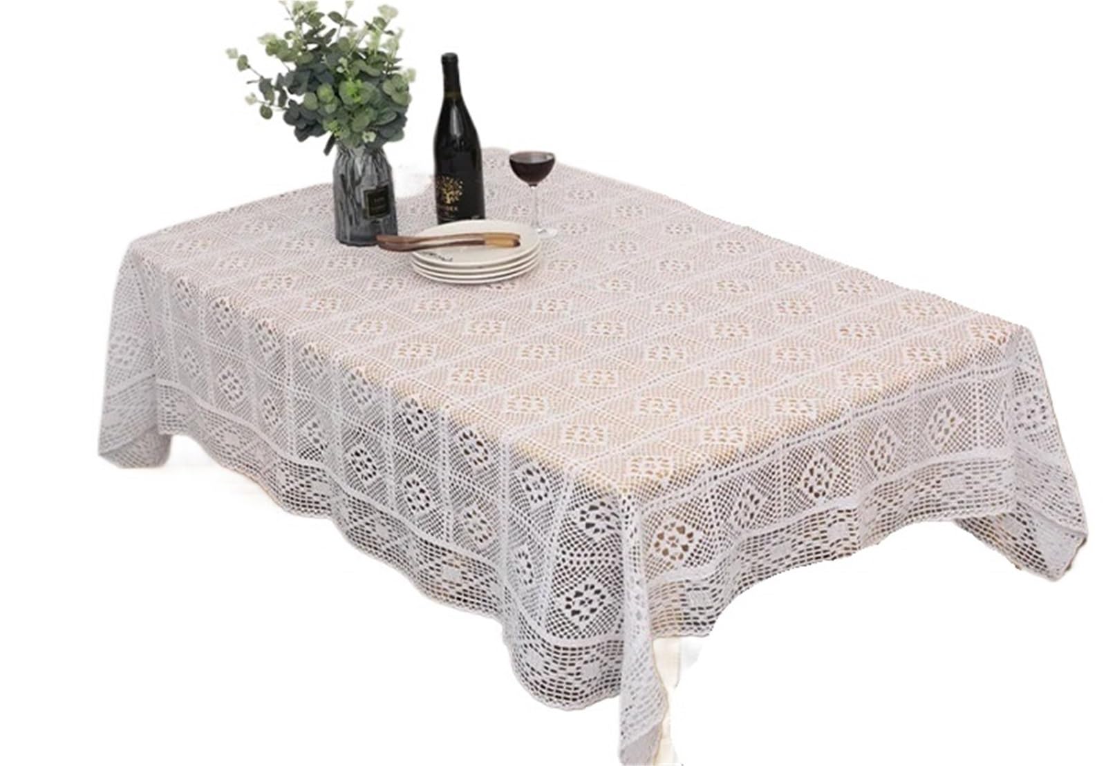 ZNTIHZ Rectangular Bedside Table Cover Crochet Hollow Tablecloth Retro Dining Lace Soft Flag For Furniture Dresser(WHITE,110x110cm)