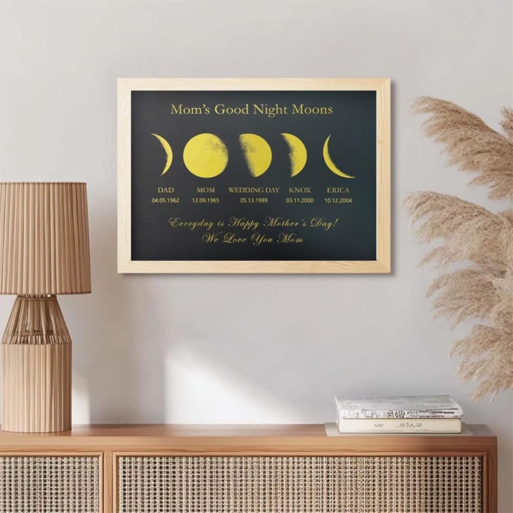 Letrero de fase lunar personalizado con la fecha de cumpleaños para mamá o papá