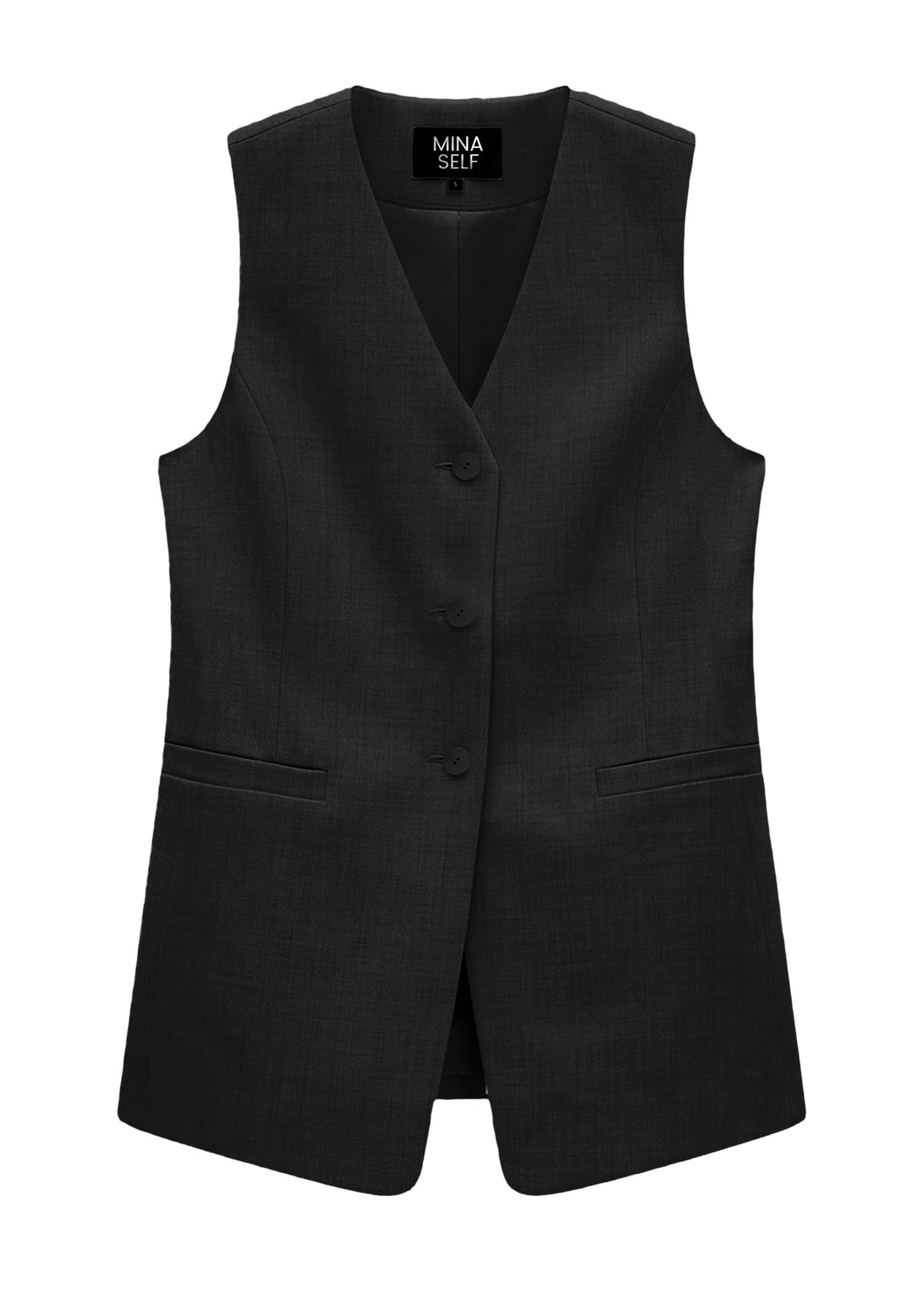 Mina Self 2025 Womens Summer Linen Vest Blazer Long Y2K Lightweight Fully-Lined V-Neck Fashion Casual Jackets Tops Pockets