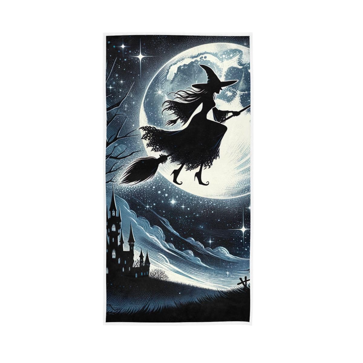 LSRCPD Halloween Witch on Sky Hand Towels, Multipurpose Soft Towels for Hand, Face, Hair, Bath 15 x 30 Inches