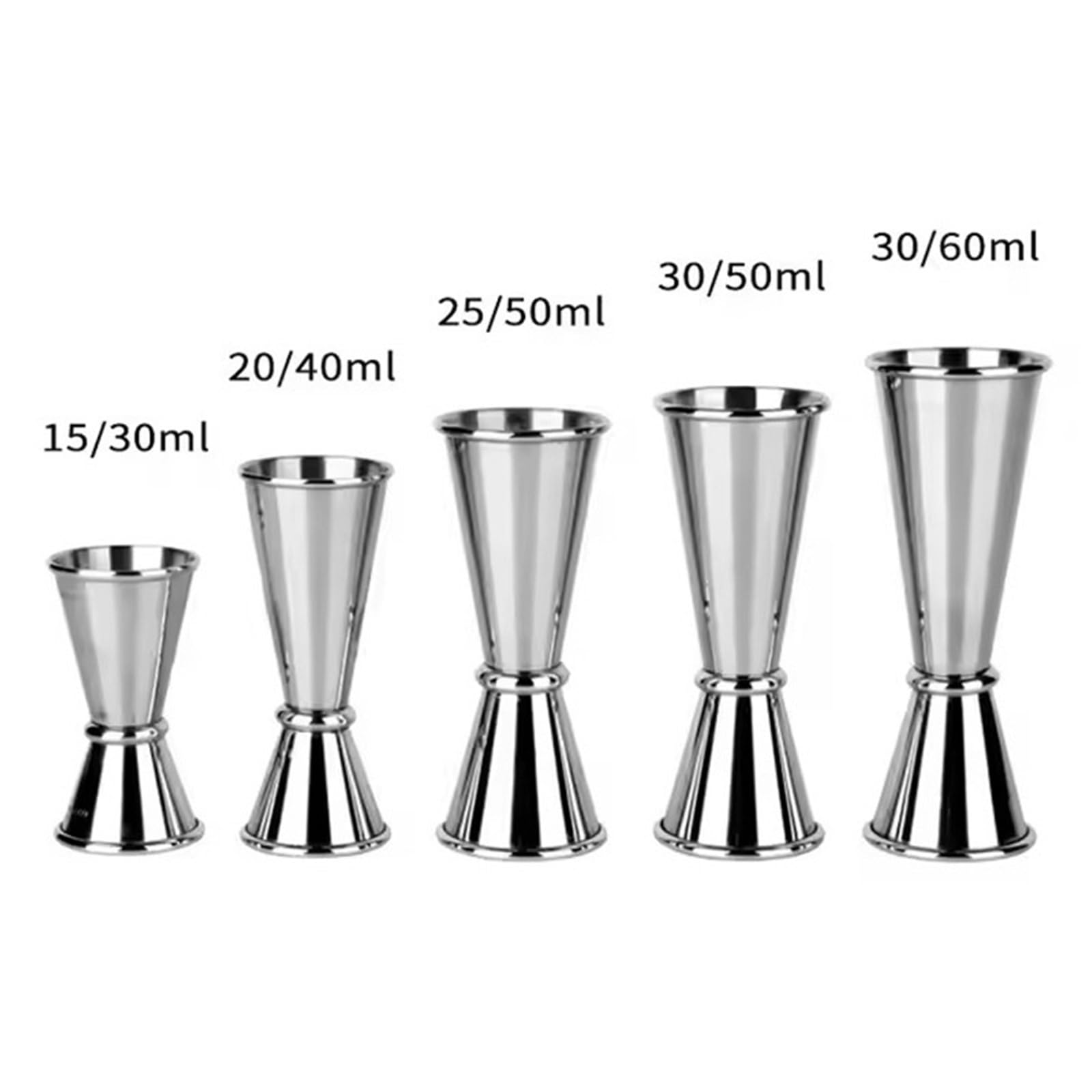 Medidor de cócteles Cone Tazas medidoras de acero inoxidable 304, 30/40/50/60ml, bebida cóctel, Jigger, vaso mezclado, taza medidora líquidos(Silver 2pcs 30ml 60ml)