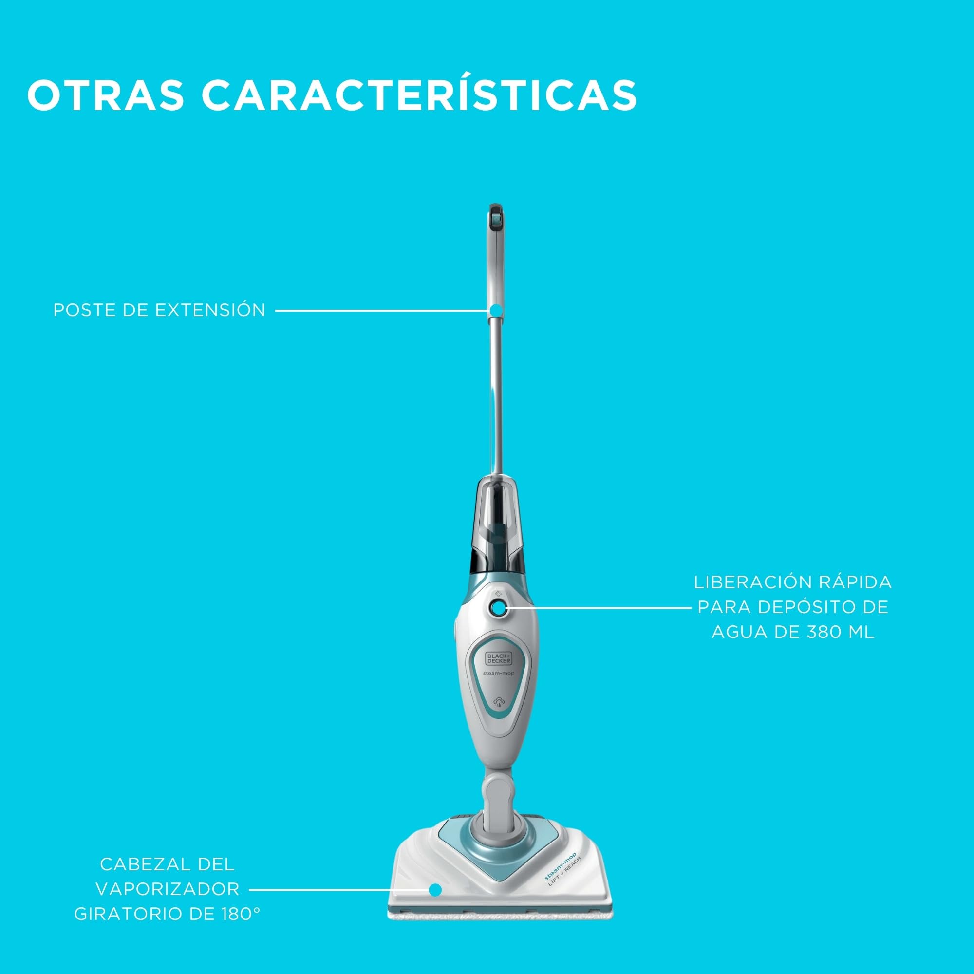 BLACK+DECKER Mopa a Vapor 1600W con 2 almohadillas, FSM1616-QS