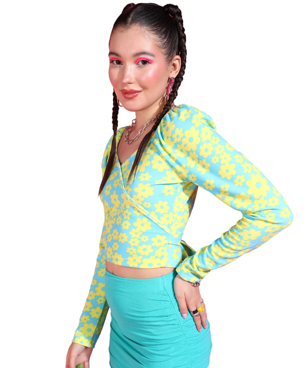 popwings Women Casual Printed Sky Blue Yellow Floral Belt Crop Top Tops for Women | Stylish Tops for Women | Trendy Tops Women-picture-48