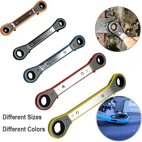 Miniatura 7 de MacWork Juego de llaves de trinquete de 5 piezas, cinco colores, reversibles, universales, de doble anillo, combinación métrica profesional de acero