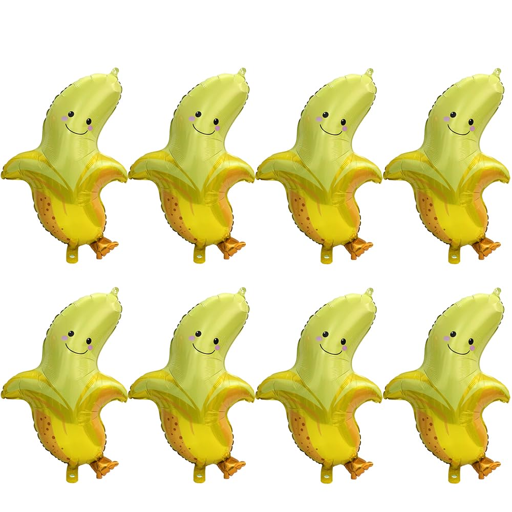 4D Yellow Banana Balloon Cute Fruit Food Helium Balloons, 8 Pack Inflatable 27.7'' Cartoon Banana Aluminum Foil Balloons For Party Supplies Birthday