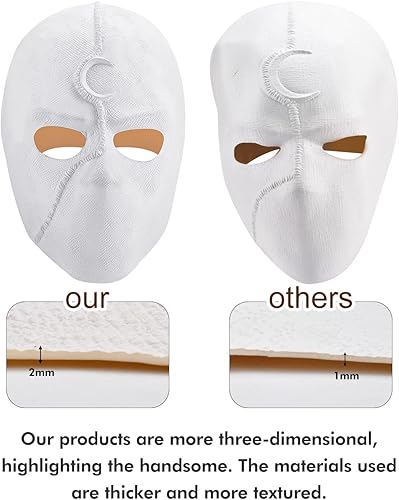 Miniatura 3 de Máscara de luna de látex con casco de caballero, guantes blancos, máscara para el cuello, máscara de cosplay, máscara de disfraz de Halloween