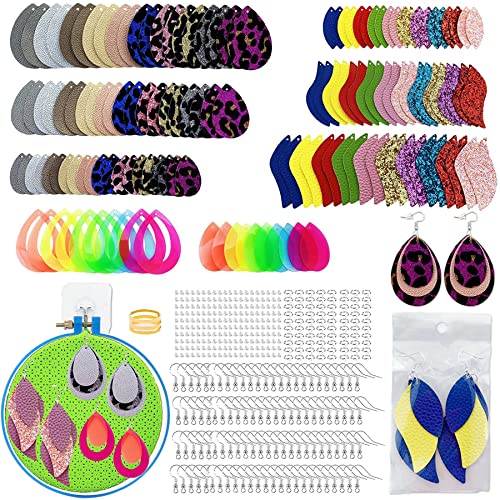 Aouxseem 594 Pcs Faux Leather Earrings Making Kit, Include Precut Earrings Pieces, Hooks Jump Rings Opener, Self-Adhesive Bags, Embroidery Hoop Display Earrings #TOP9