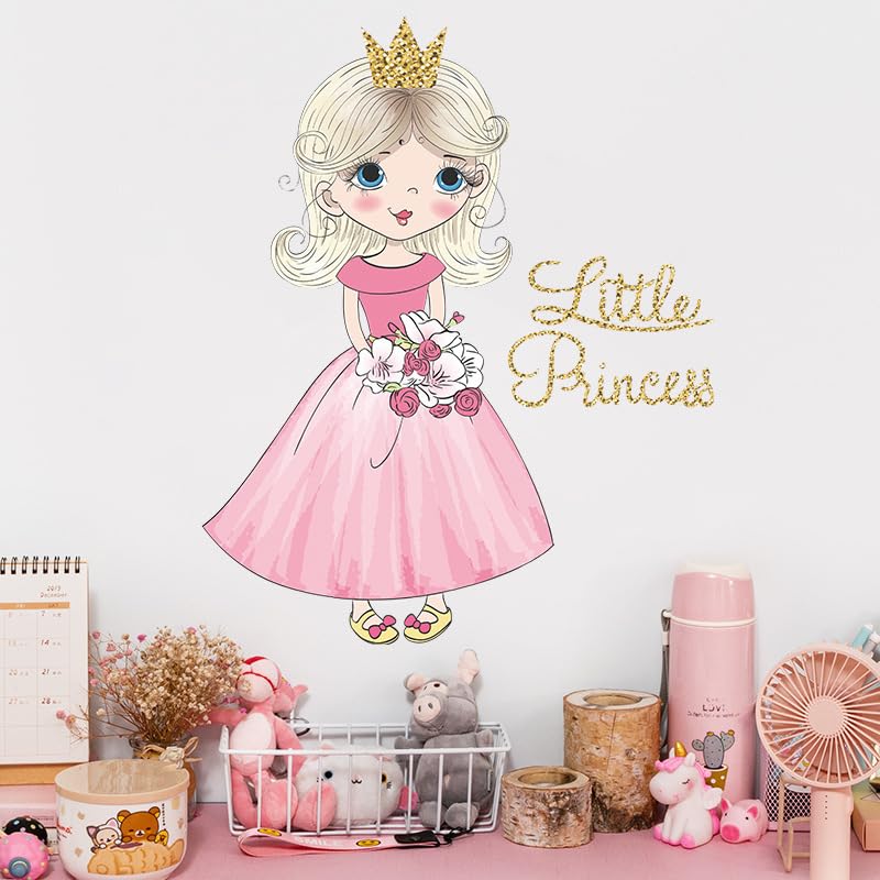 Image of Adorable Little Princess Holding Flowers Wall Stickers Wall Art Decal Nursery Bedroom Decorations Wall Decor Stickers Modern Wallpaper for Kids Boy Girl Rooms Nursery Bedroom Decorations