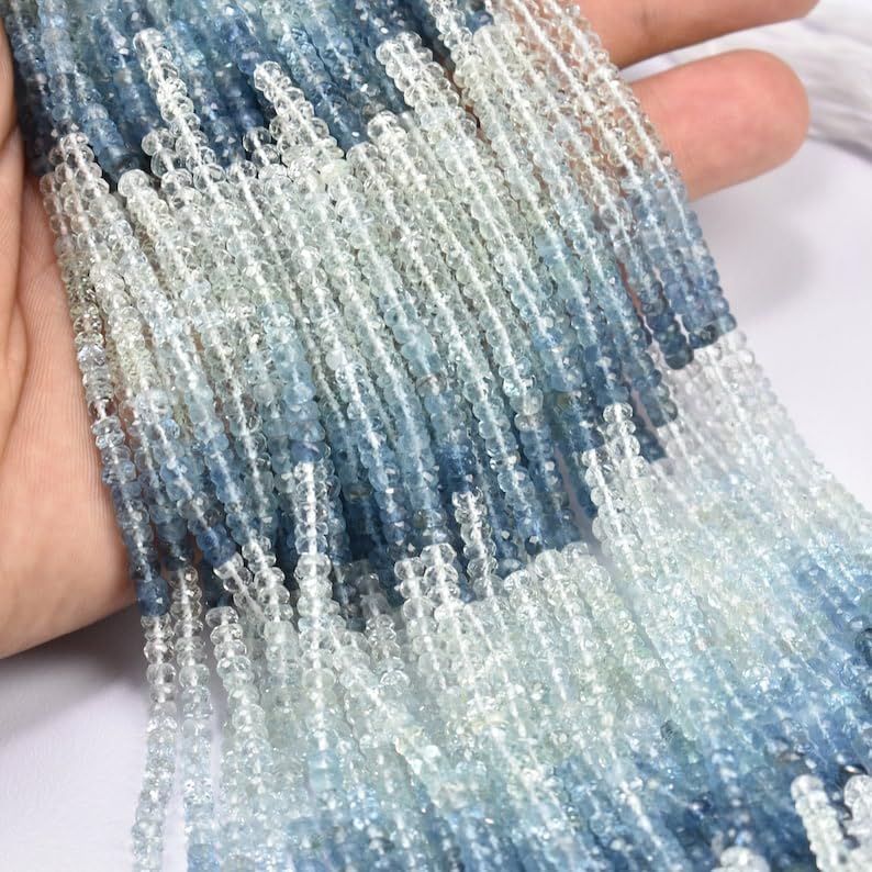 Naturalne akwamarynowe okrągłe fasetowane koraliki 3,5 mm 45 cm długi sznurek tworzenie biżuterii koraliki z kamieni szlachetnych do naszyjnika bransoletki