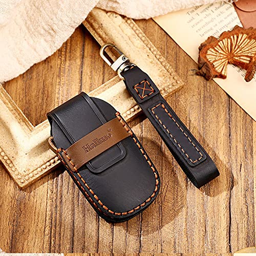 HIBEYO Smart Car Key Case Fits Hyundai Protective Key Case for Kona i10 i30 ioniq Accent Tucson Key Chain Leather Key Fob Remote Key Case A-A Black - Image 3
