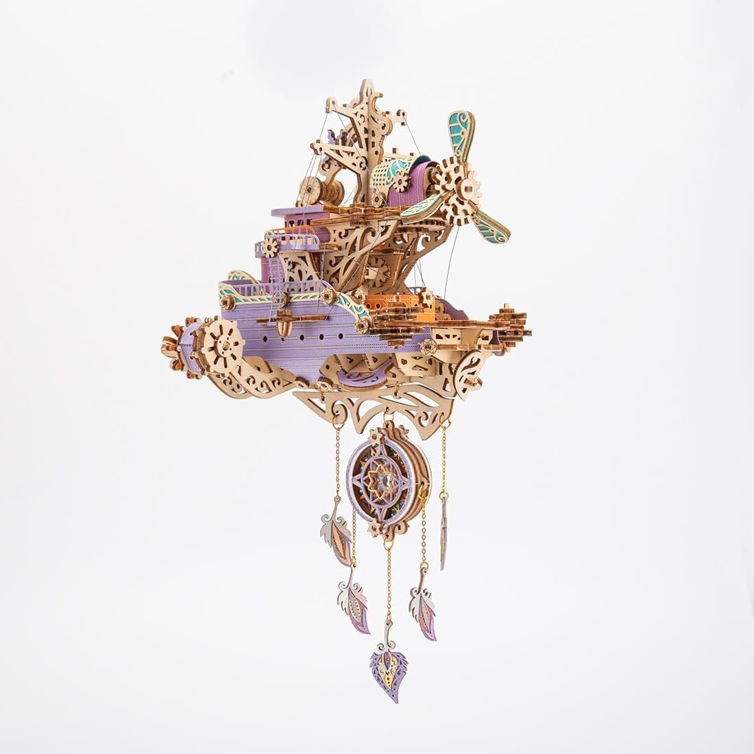 Maqueta 3D de Madera para Armar Dirigible Steampunk Rompecabezas Manualidad Creativa Nave Voladora con Atrapasueños Decoración Hogar Regalo Mujeres Hombres(Purple)