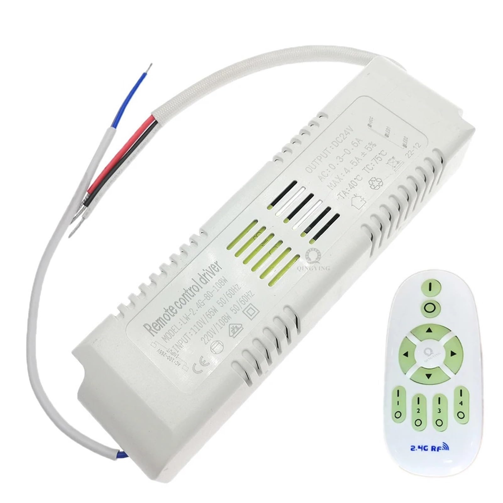 1PCS AC110V-220V 18W-108W-150W Output 24V 2.4G Remote Control LED Driver Power Supply For Dual Color LED Strip Dimming Color Changing(80-108W,AC 220V With Remote)