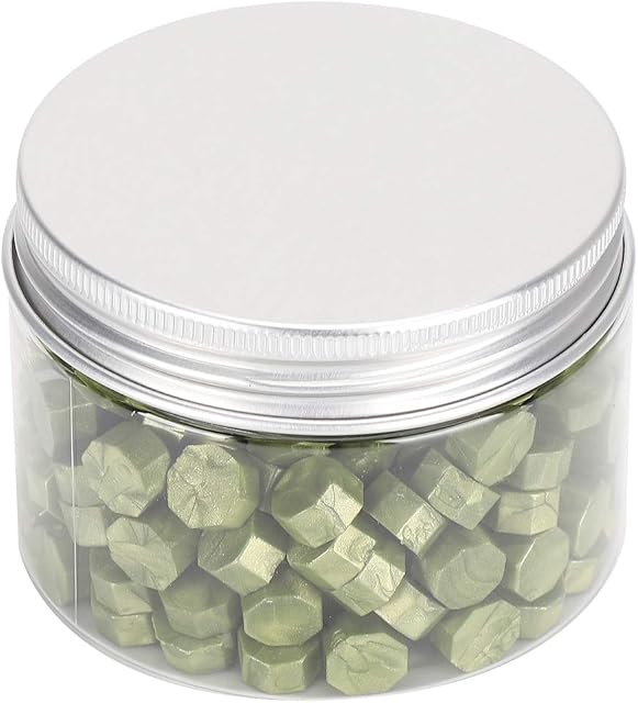 200Pcs Wax Seal Beads, Colorful Octagonal Vintage Retro Sealing Wax Bead for Wedding Invitations, Christmas Cards, Envelopes, Wine Packages(Pine Green)