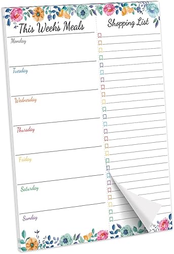 Planificador semanal de comidas, bloc de notas magnético floral para refrigerador, almohadilla de planificación de comidas con lista de comestibles