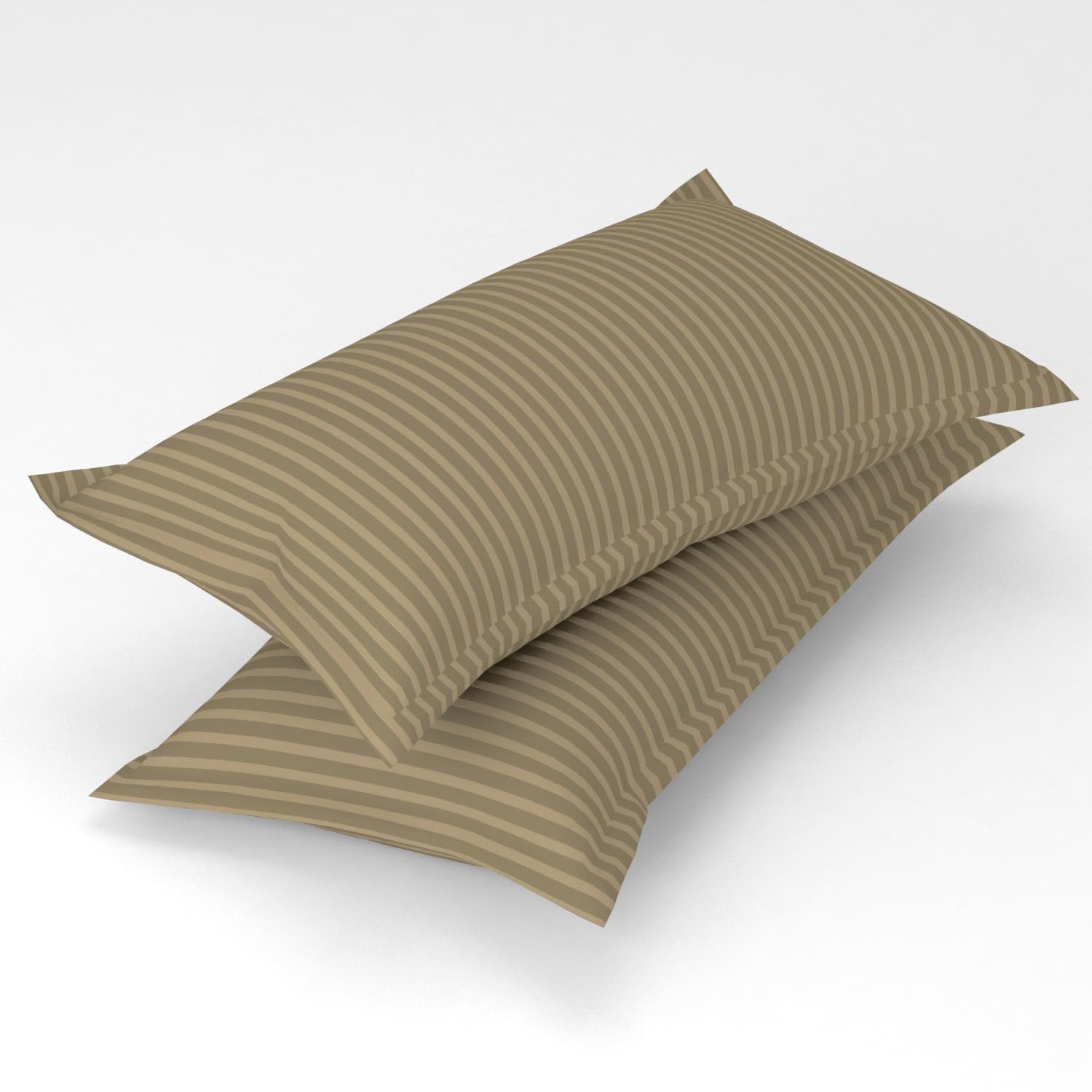 Homefab India 2 Piece Satin Stripe Glace Cotton Pillow Covers - Beige