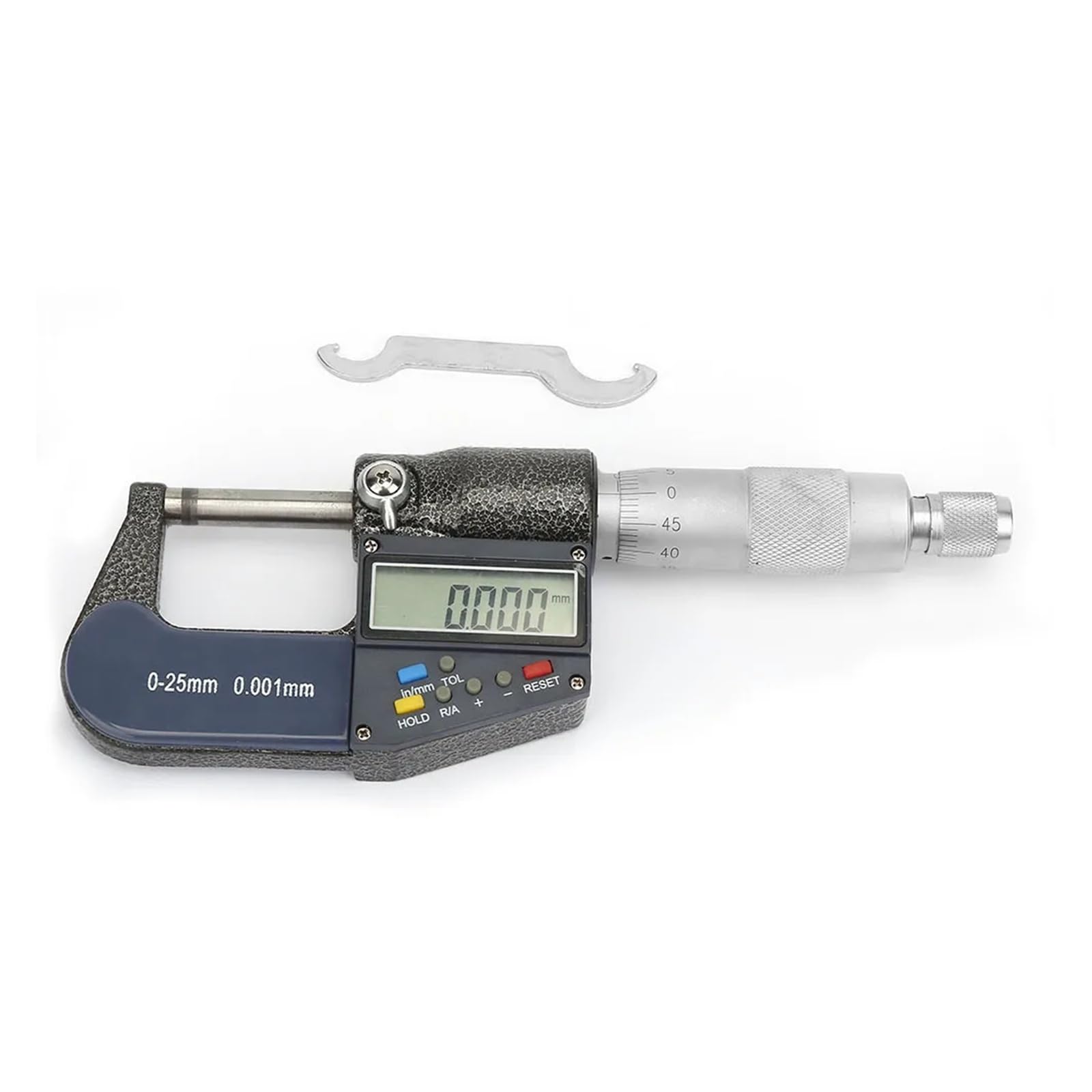 Digitales Mikrometer-Messwerkzeug, 0–25 mm, elektronisches digitales Mikrometer, 0,001 mm Dickenmessgerät und Schraubenschlüsselsatz Genau