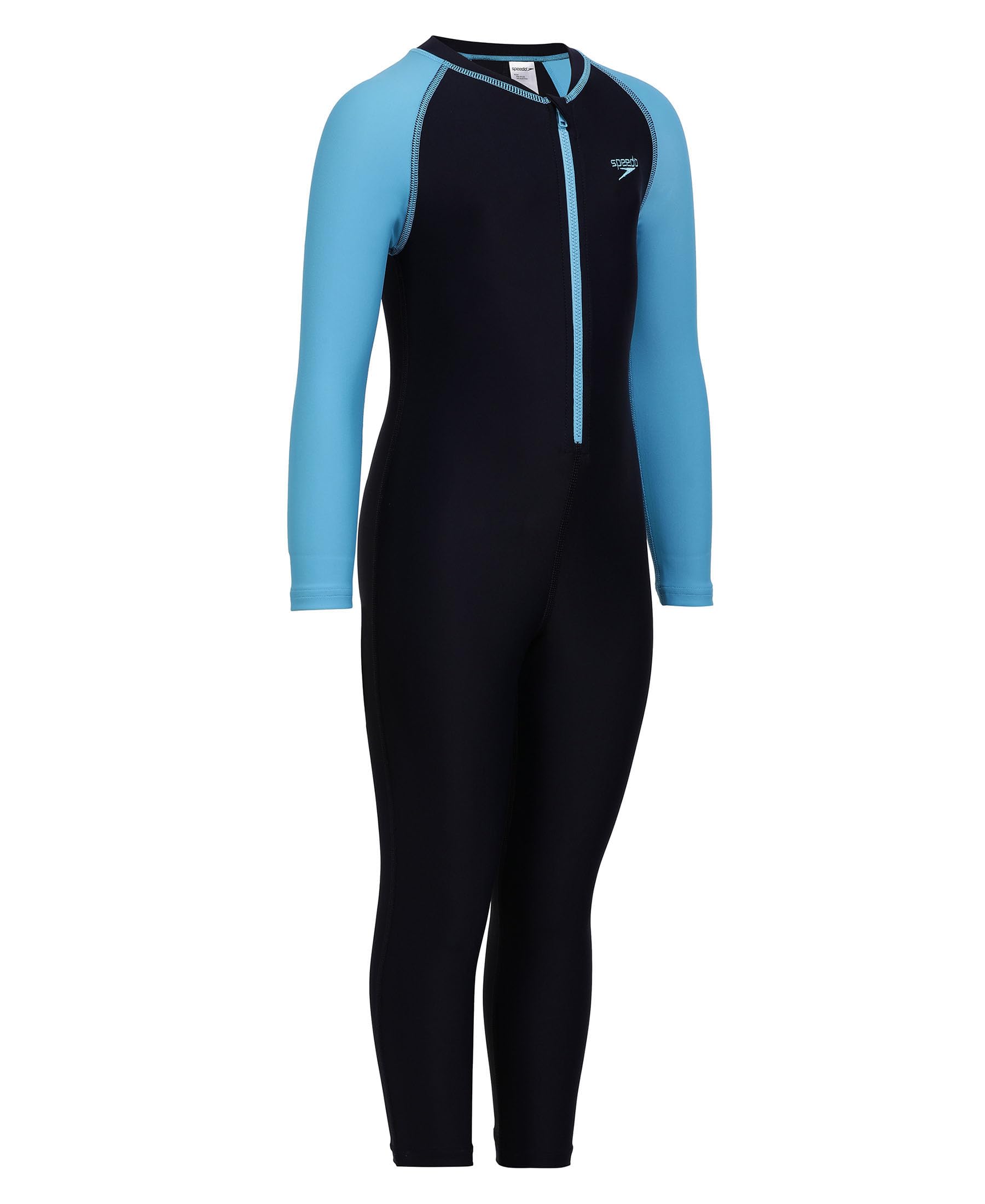 Speedo Tots Unisex Endurance 10 High Chlorine Resistant UPF 40+ Sun Protection All in One Suit for Boys and Girls - True Navy & Picton Blue 1