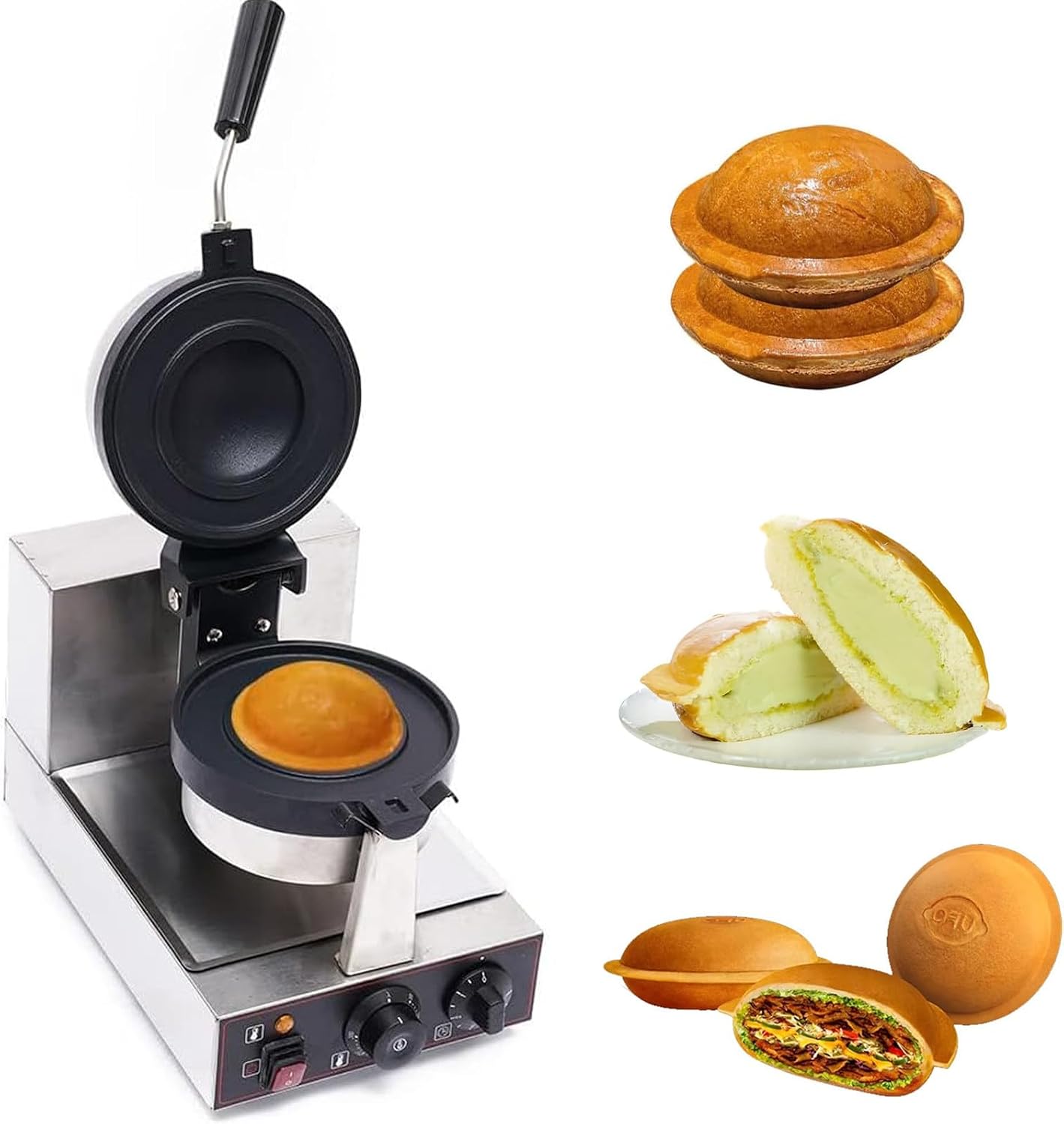 Ice Cream Waffle Maker and Electric Burger Waffle Maker, Commercial Hamburger Press with Time Control and Stainless Steel Body, for Kiosks and Restaurants
