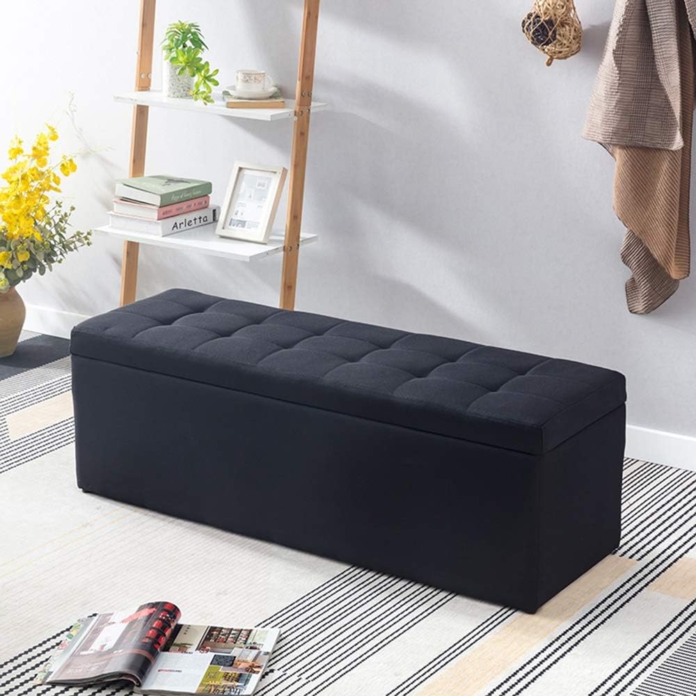 LJFYXZ Pouf Contenitore Ottomane Tessuto di Lino Design Tufting Sgabello  Contenitore Rettangolare Struttura in Legno Portata 150 kg 80x40x40cm  (Color : Black) : Amazon.it: Casa e cucina