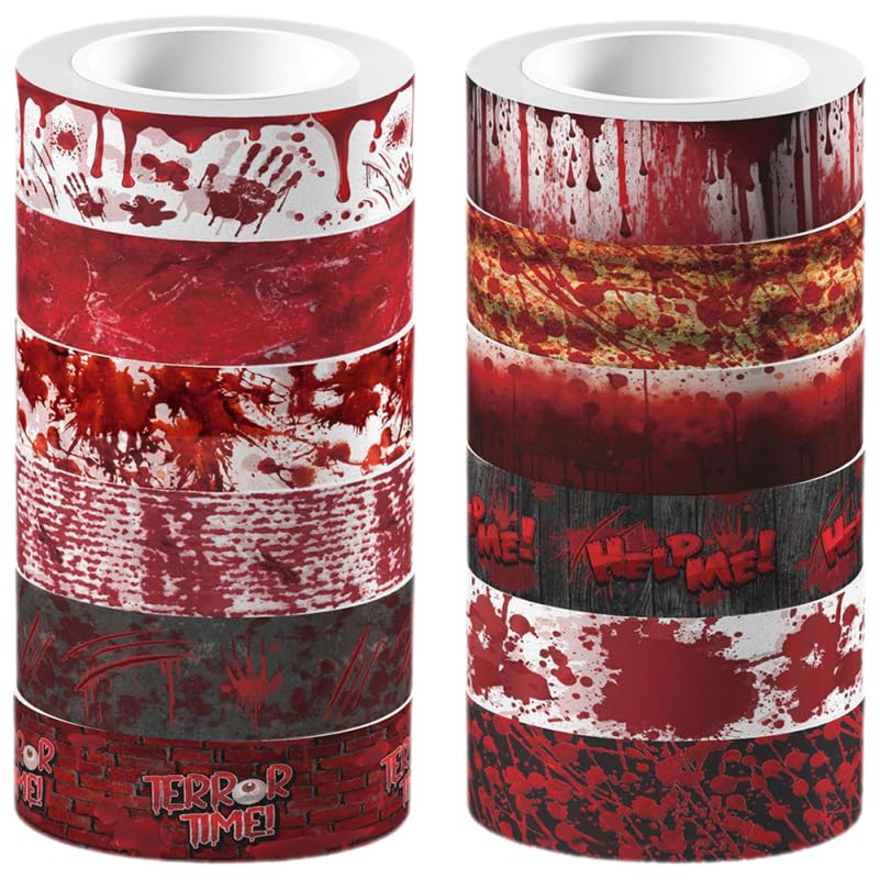 Cintas washi de Halloween EXCEART con patrón de manchas de sangre para manualidades, 12 rollos