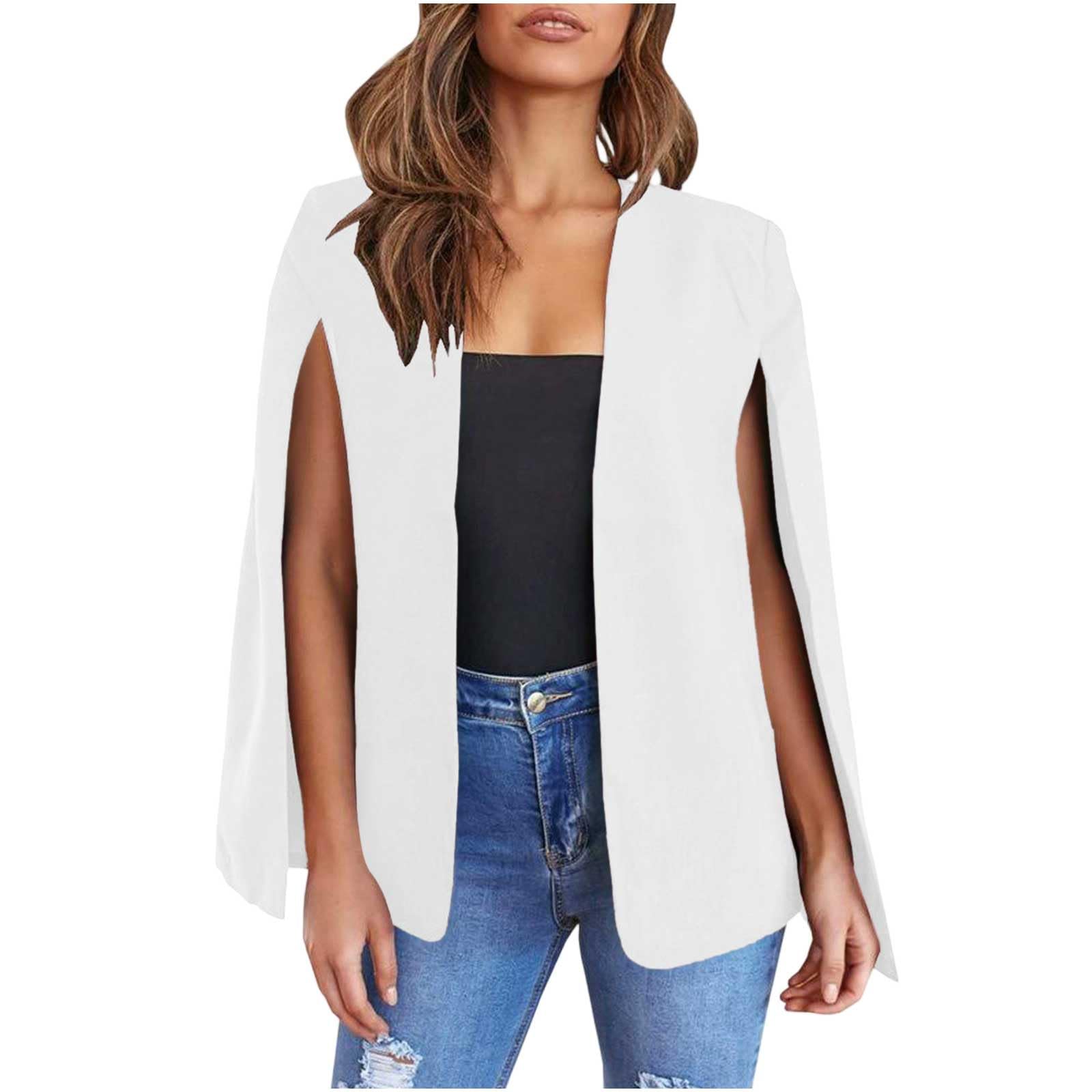 HGps8w Elegant Cape Blazer for Womens Split Sleeve Trendy Open Front Suit Jacket Formal Casual Coat Workwear