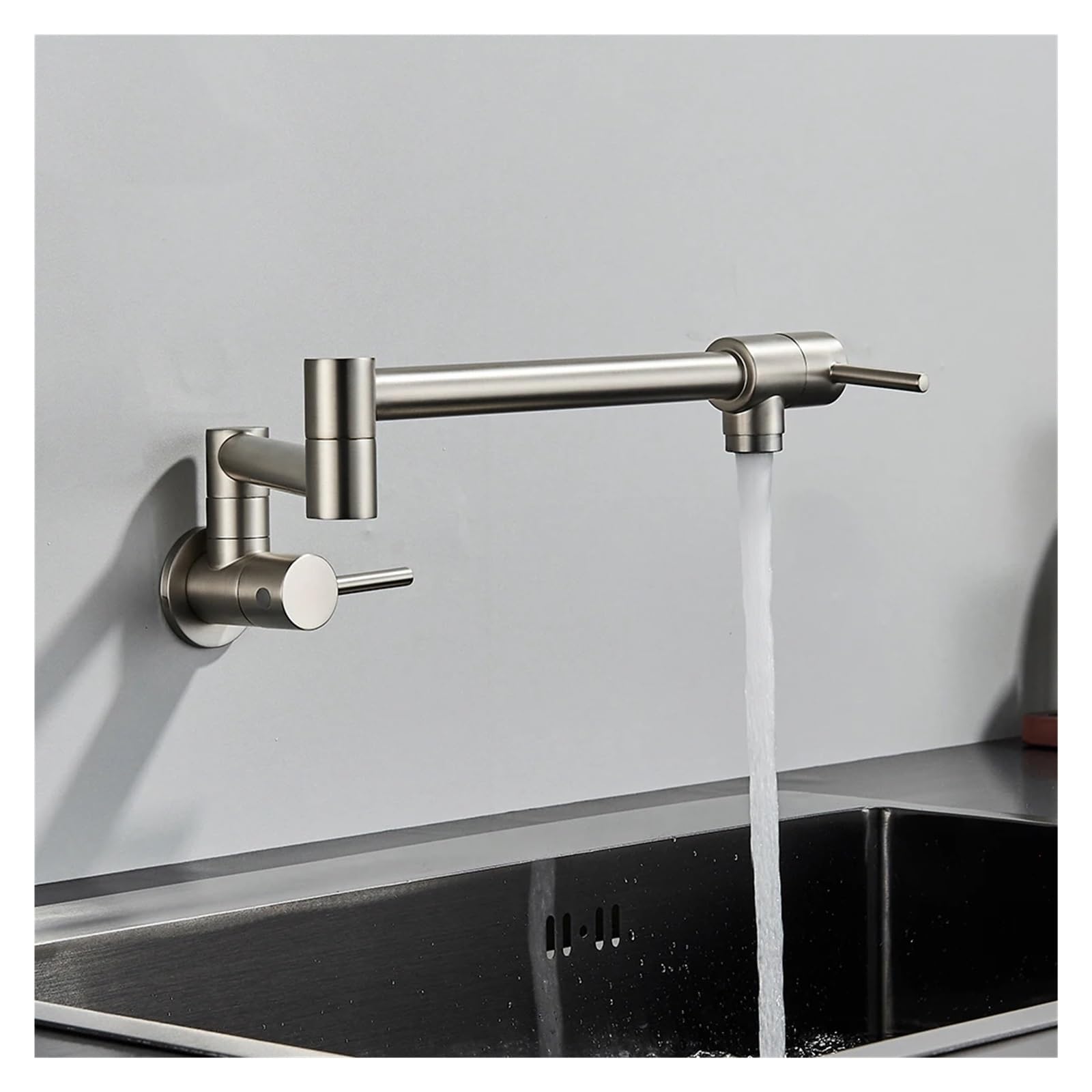 Ewsdsfs Nickel D Black Rotated Kitchen Sink Cold Water Tap Faucet Solid Brass Basin Swivel Faucets Wall Mounted Pot Filler(Nickel D)