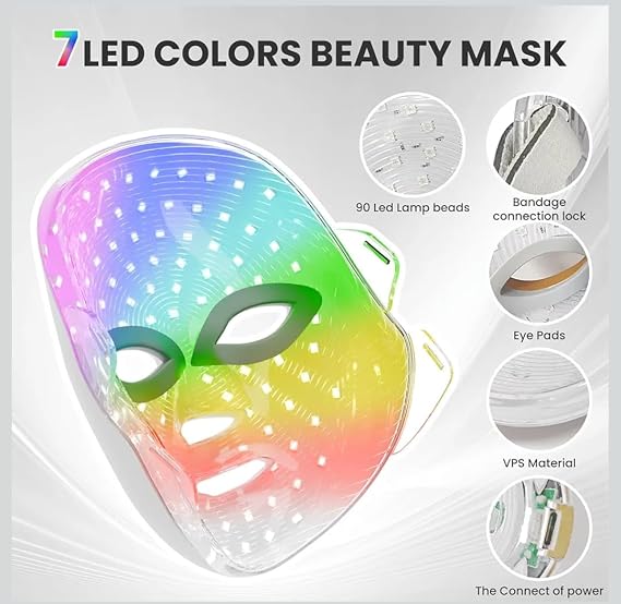 LED Face Mask, 7 Color Red Light Therapy, Rechargeable