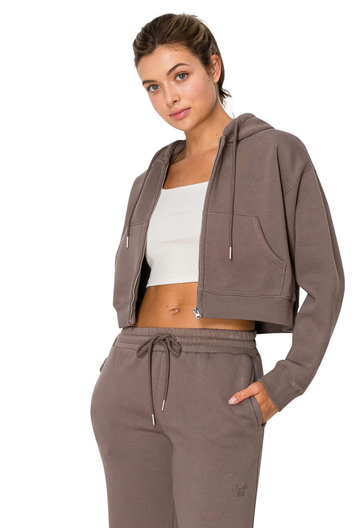 Women's Cloud Nine Fleece Cropped Zip Hoodie – Relaxed Boyfriend Fit, Double-Layer Hood, Ribbed Cuffs and Hem