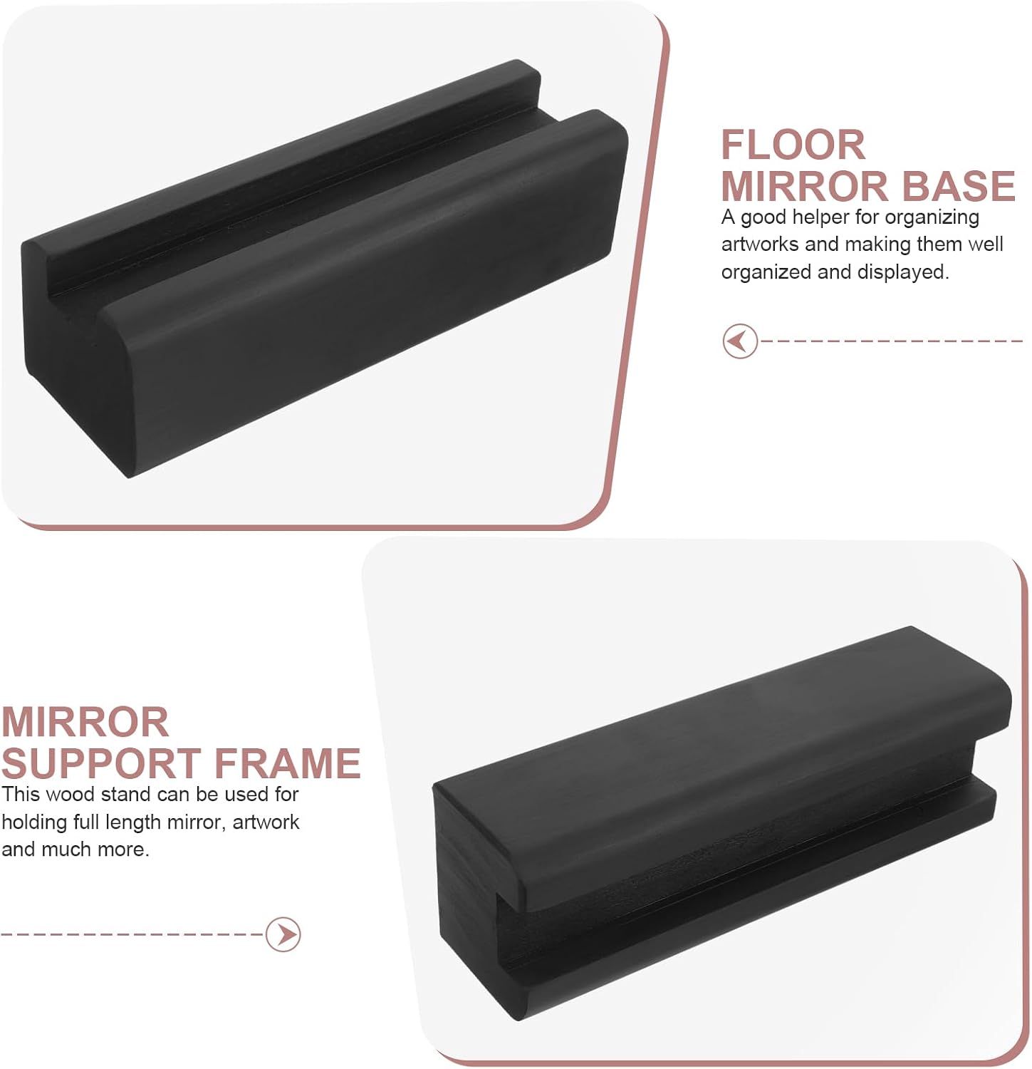 Uonlytech Wooden Floor Mirror Support Stand Anti-Skid Mirror Bracket Room Mirror Holder Rack for Bedroom Living Room Bathroom