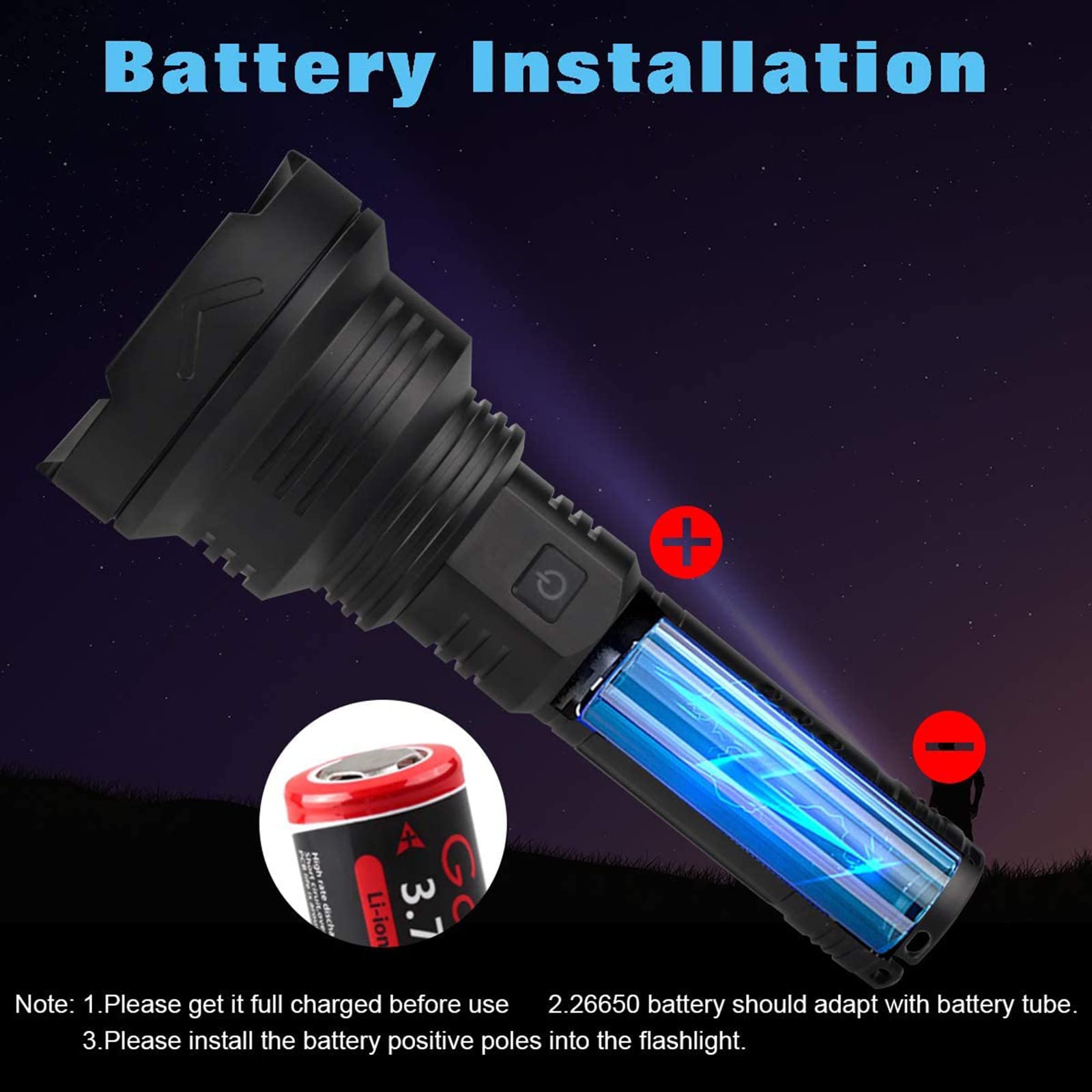 Linterna LED De Alta Potencia. Linterna Táctica De 2800 Lúmenes, Militar Recargable De 5 Modos, Reflector para Exteriores con Batería Recargable