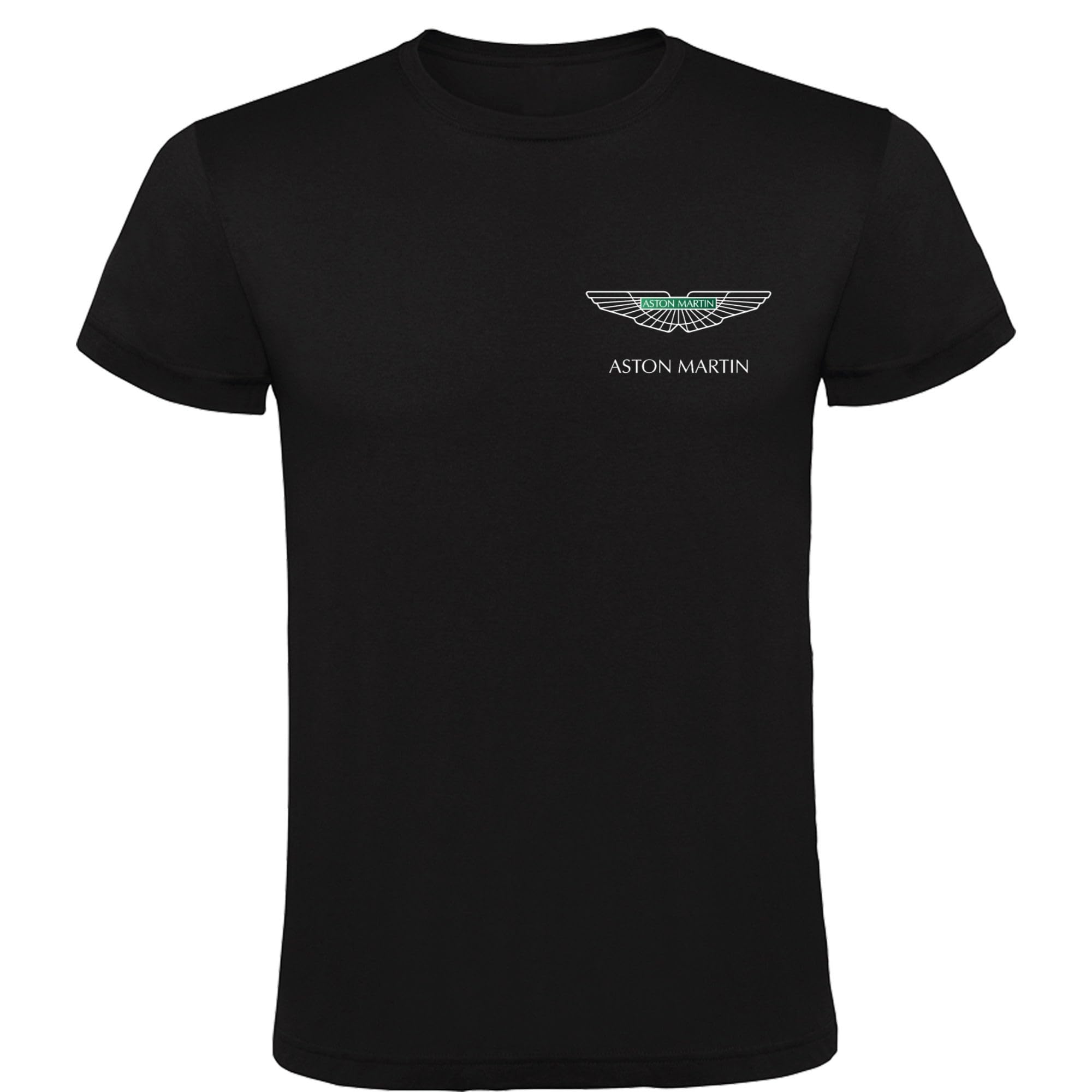 Camiseta Aston Martin Men's Black Logo 100% Cotton Sizes S M L XL XXL Short Sleeves T-Shirt, Black/White, XL