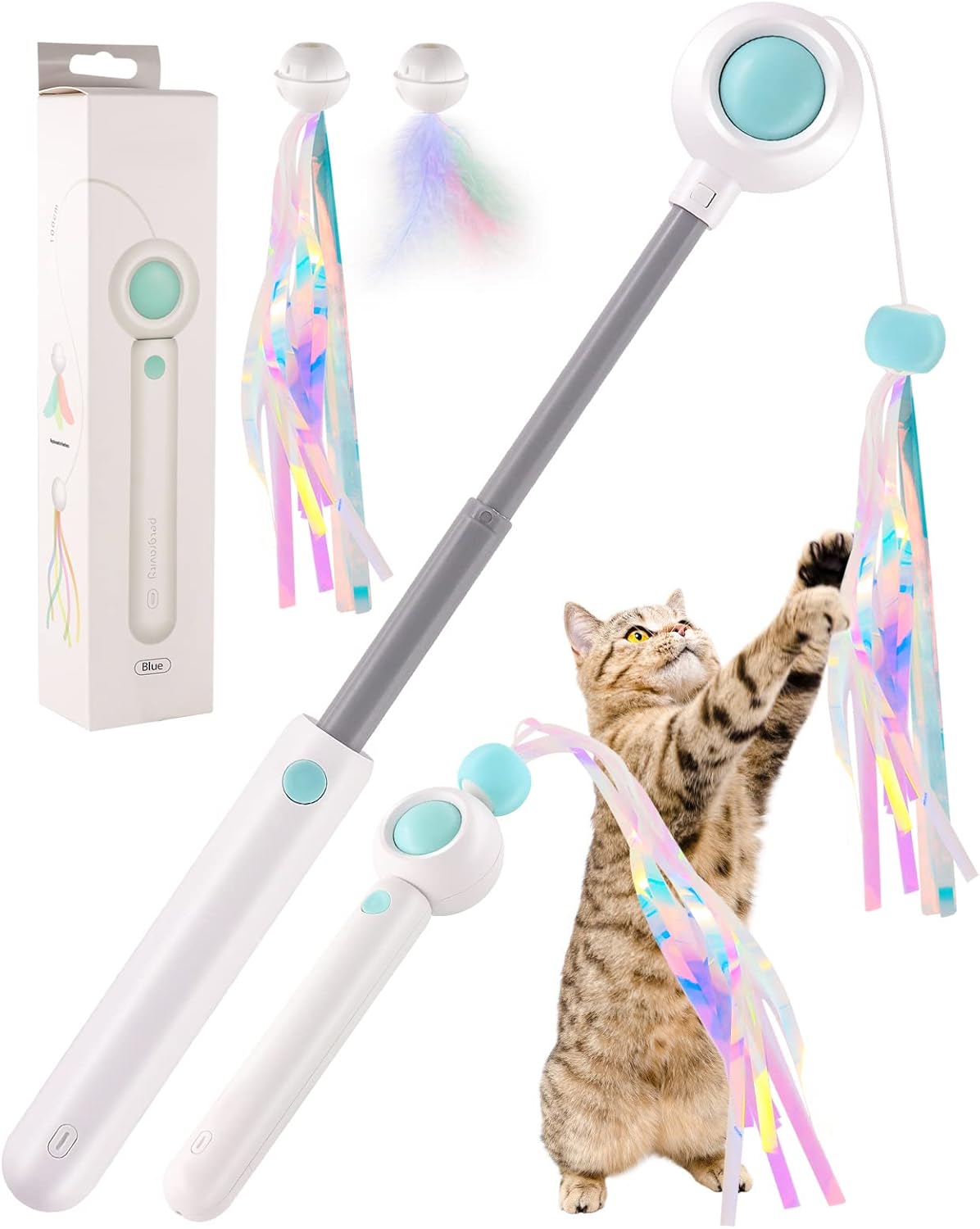 Cat Feather Toys,Retractable Cat Feather Wand Toy,OneClick Recycling