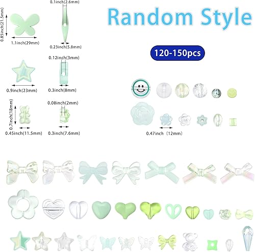 Miniatura 2 de 120 cuentas acrílicas verdes surtidas mezcla de estilo aleatorio caramelo color pastel cuentas de flores de plástico para hacer joyas, pulseras,
